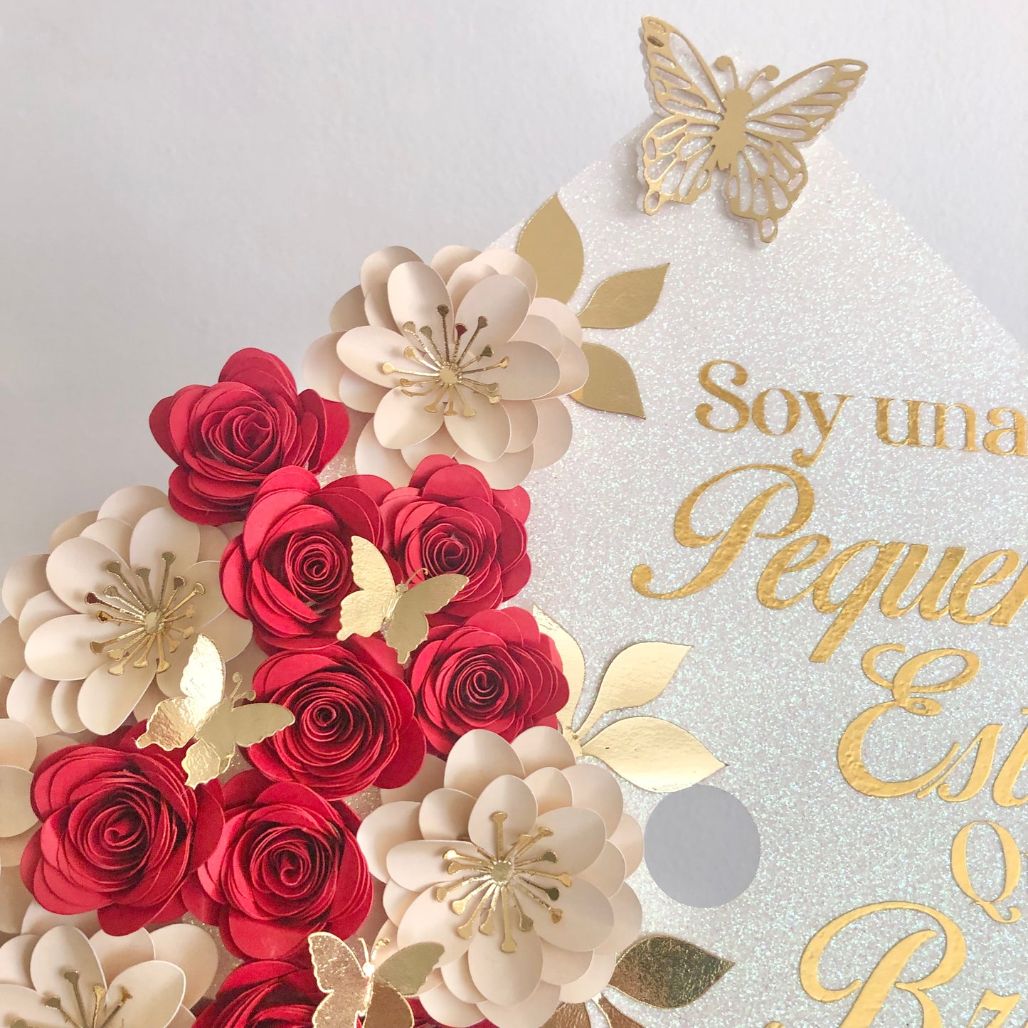 Beige and Red Floral Graduation Cap Topper