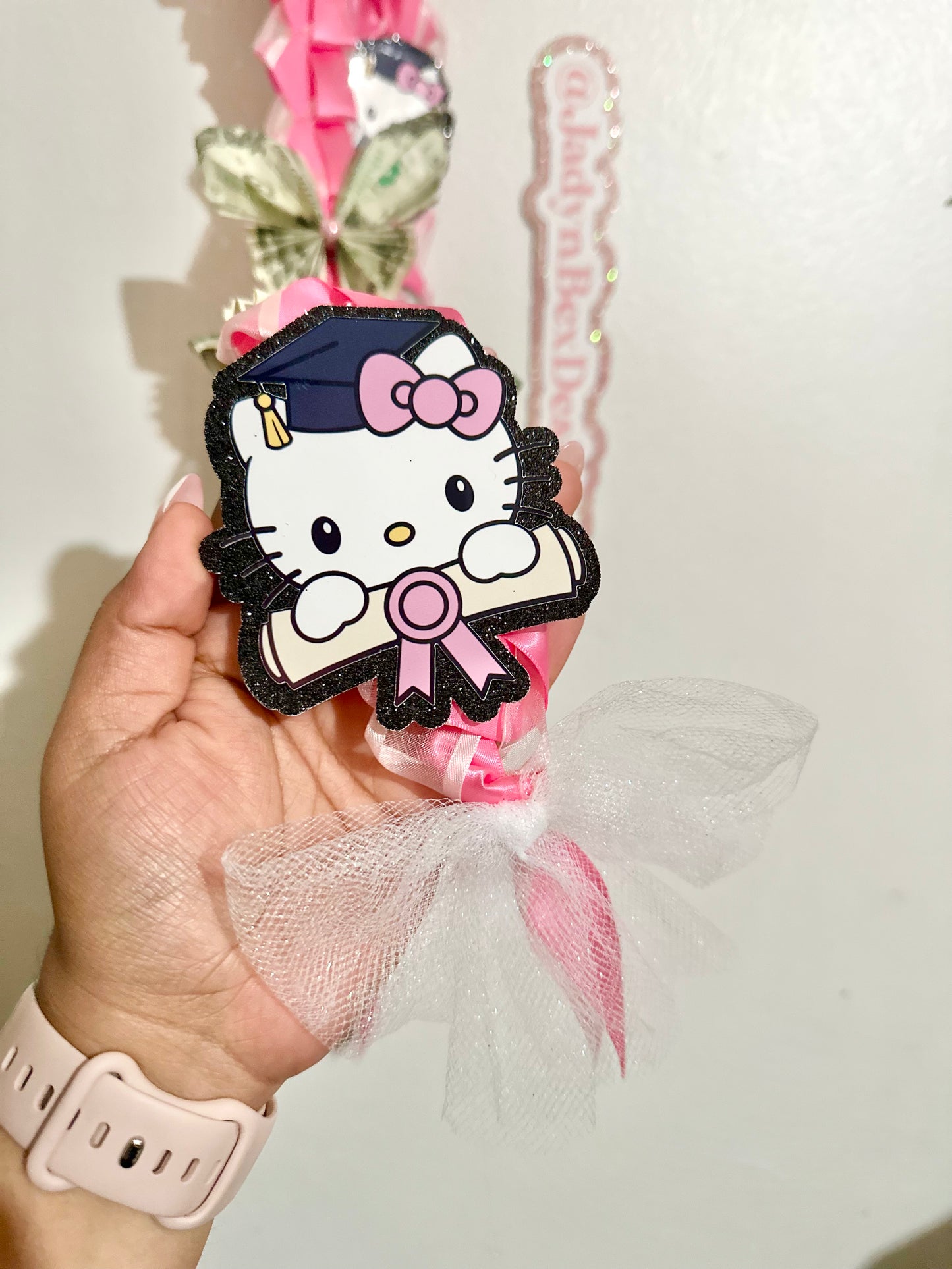 2026 Hot Pink Hello Kitty Graduation Lei