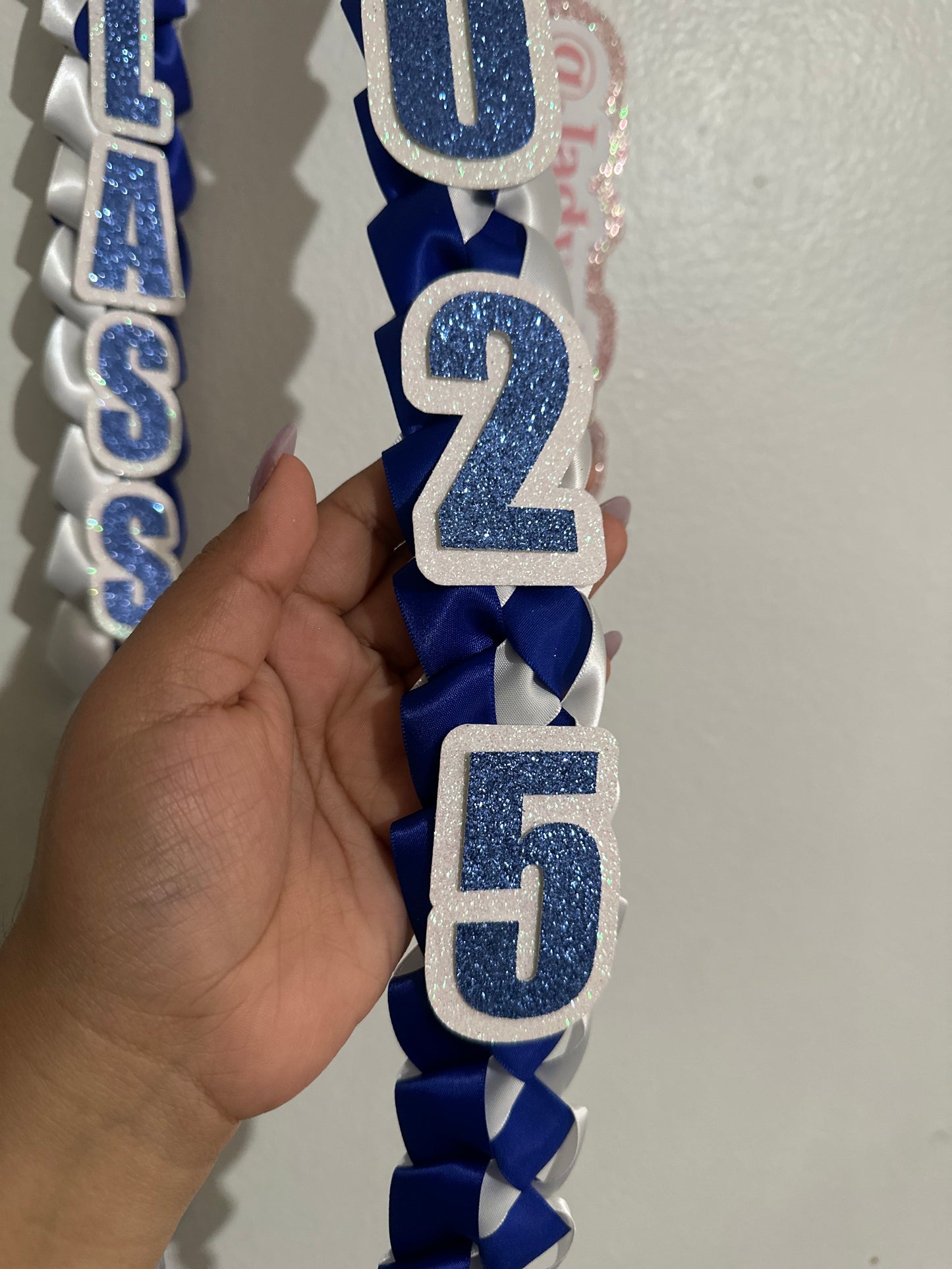Blue and White Graduation Lei