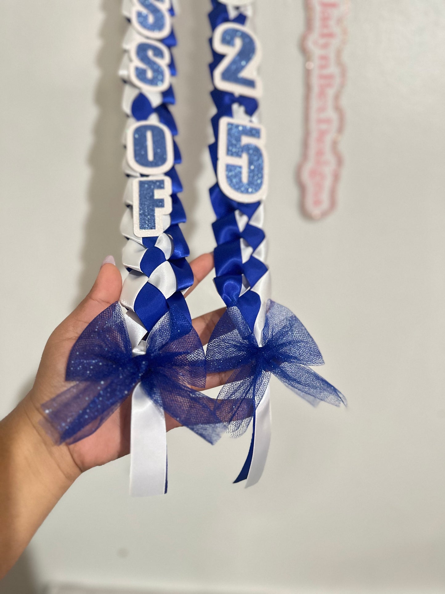 Blue and White Graduation Lei