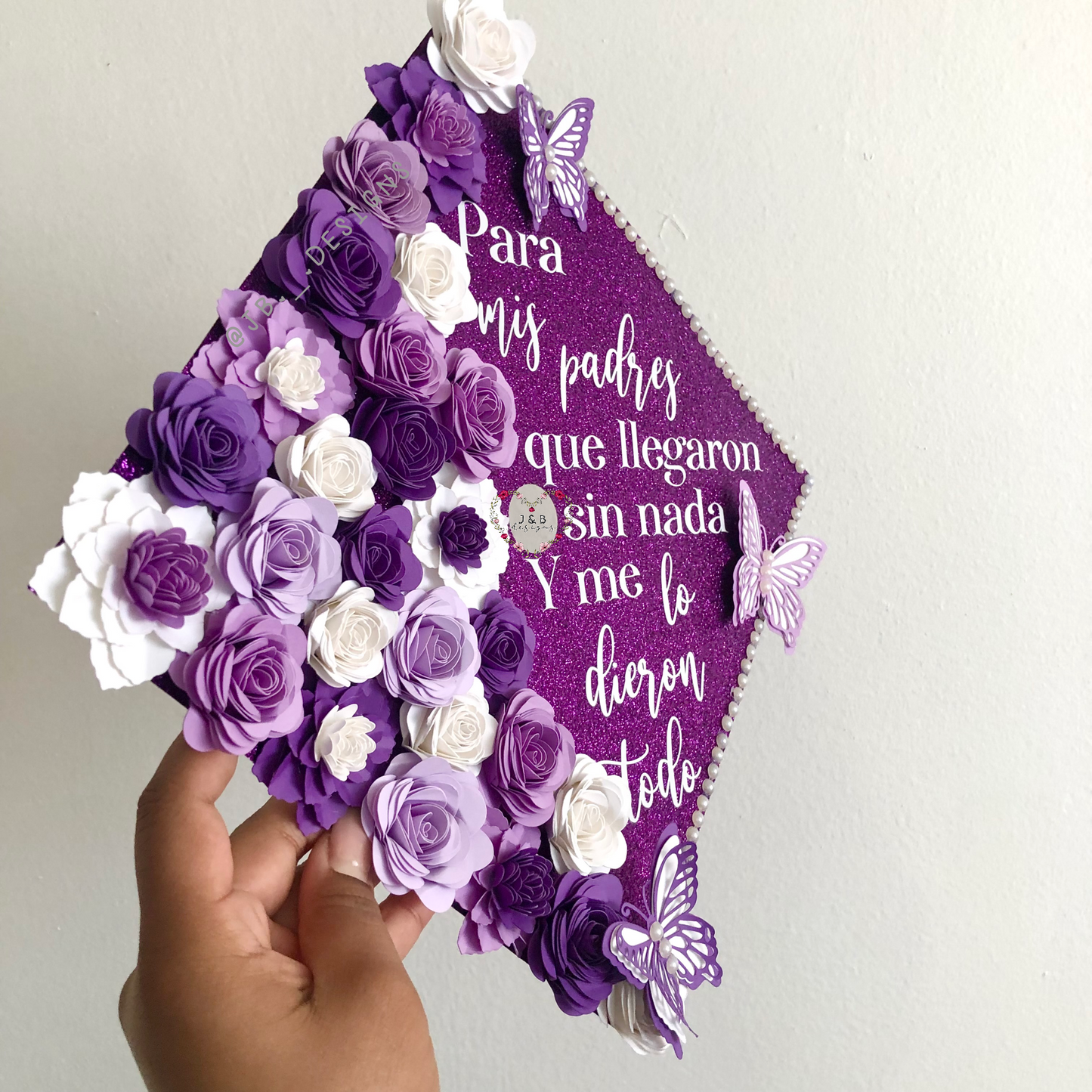 Purple Floral Graduation Cap Topper