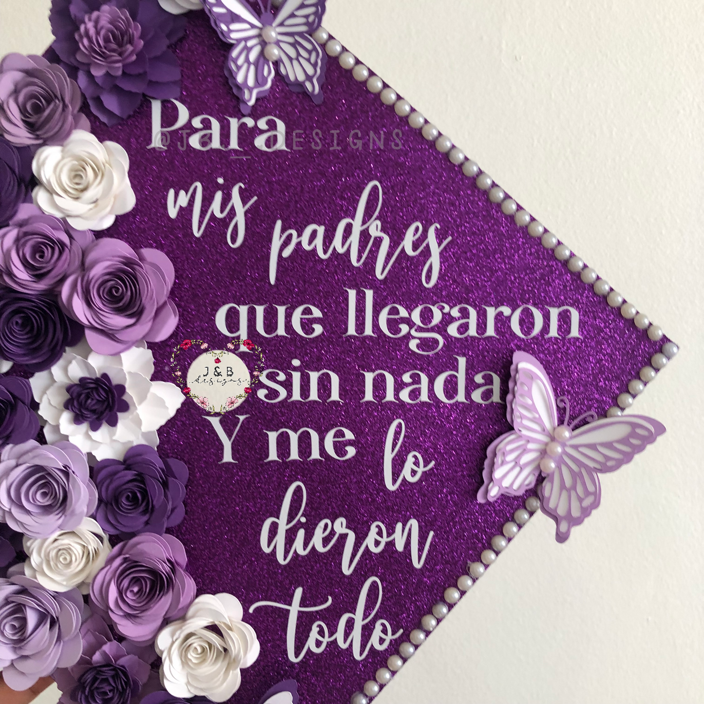 Purple Floral Graduation Cap Topper