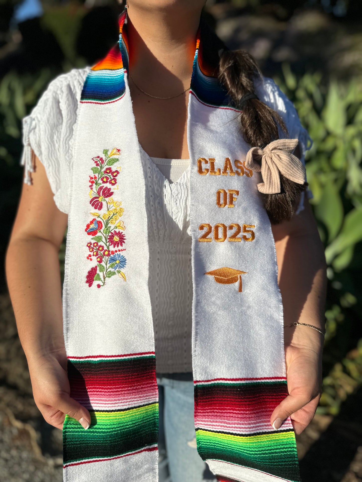 White Floral Class of 2025 Sarape Stole