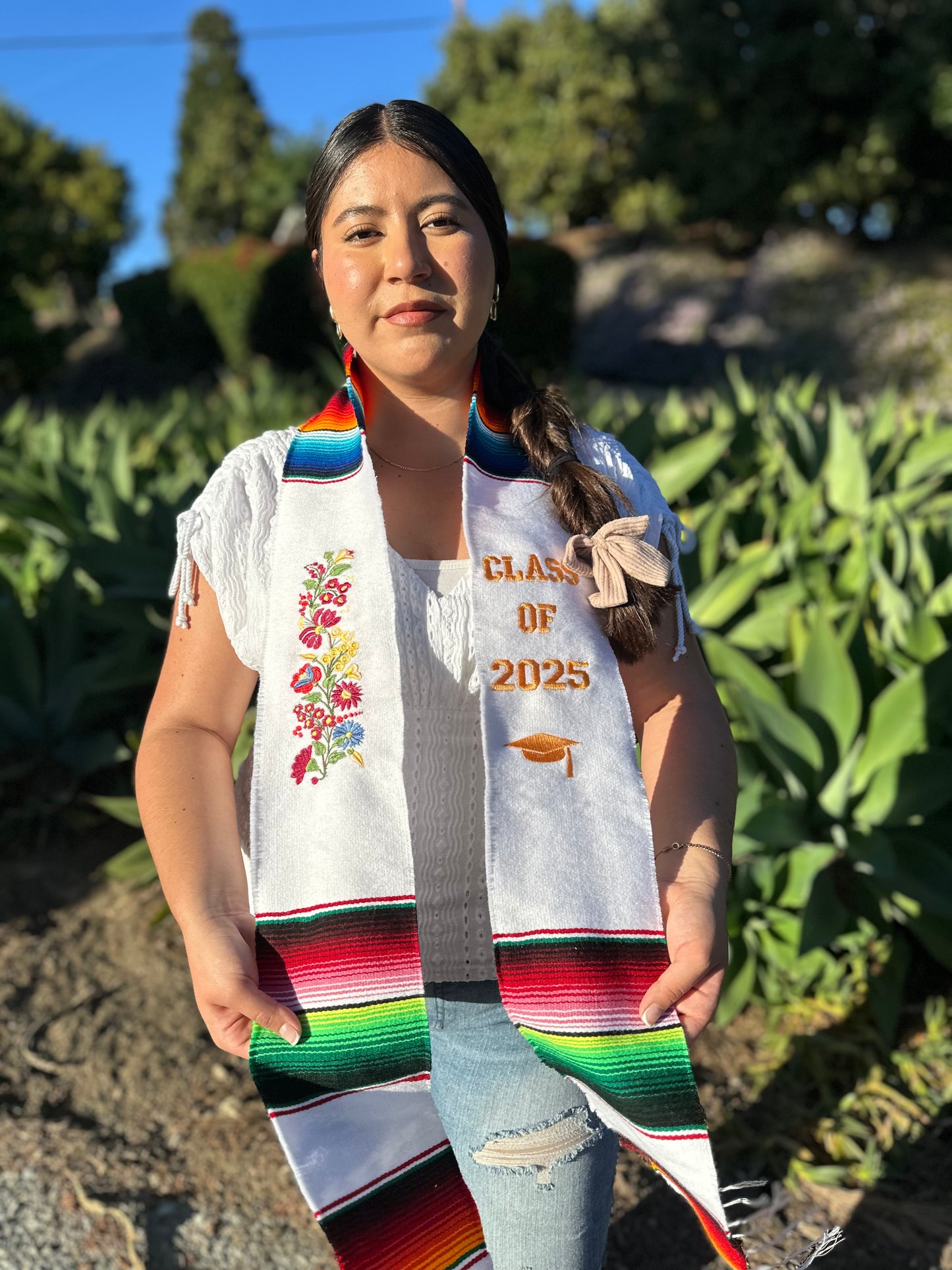 White Floral Class of 2025 Sarape Stole