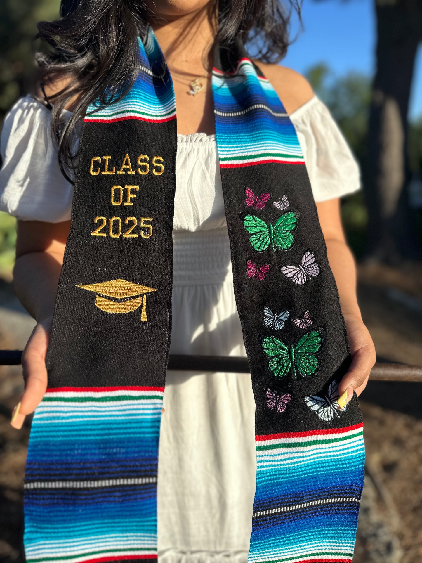 Black Class of 2025 with Butterflies Sarape Stole