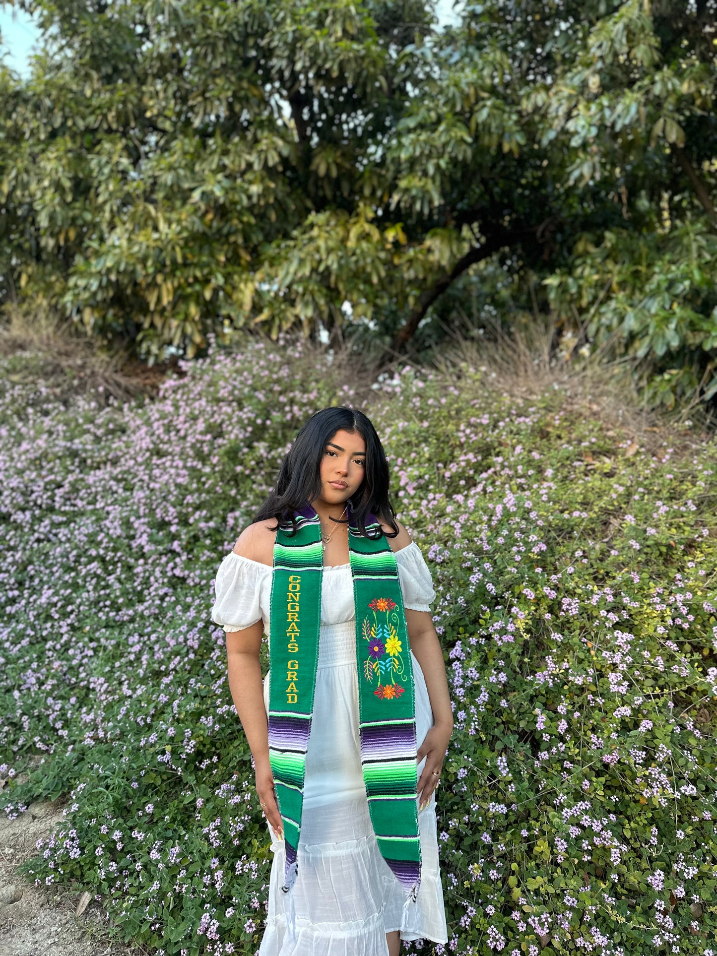 Green Floral Congrats Grad Sarape Stole