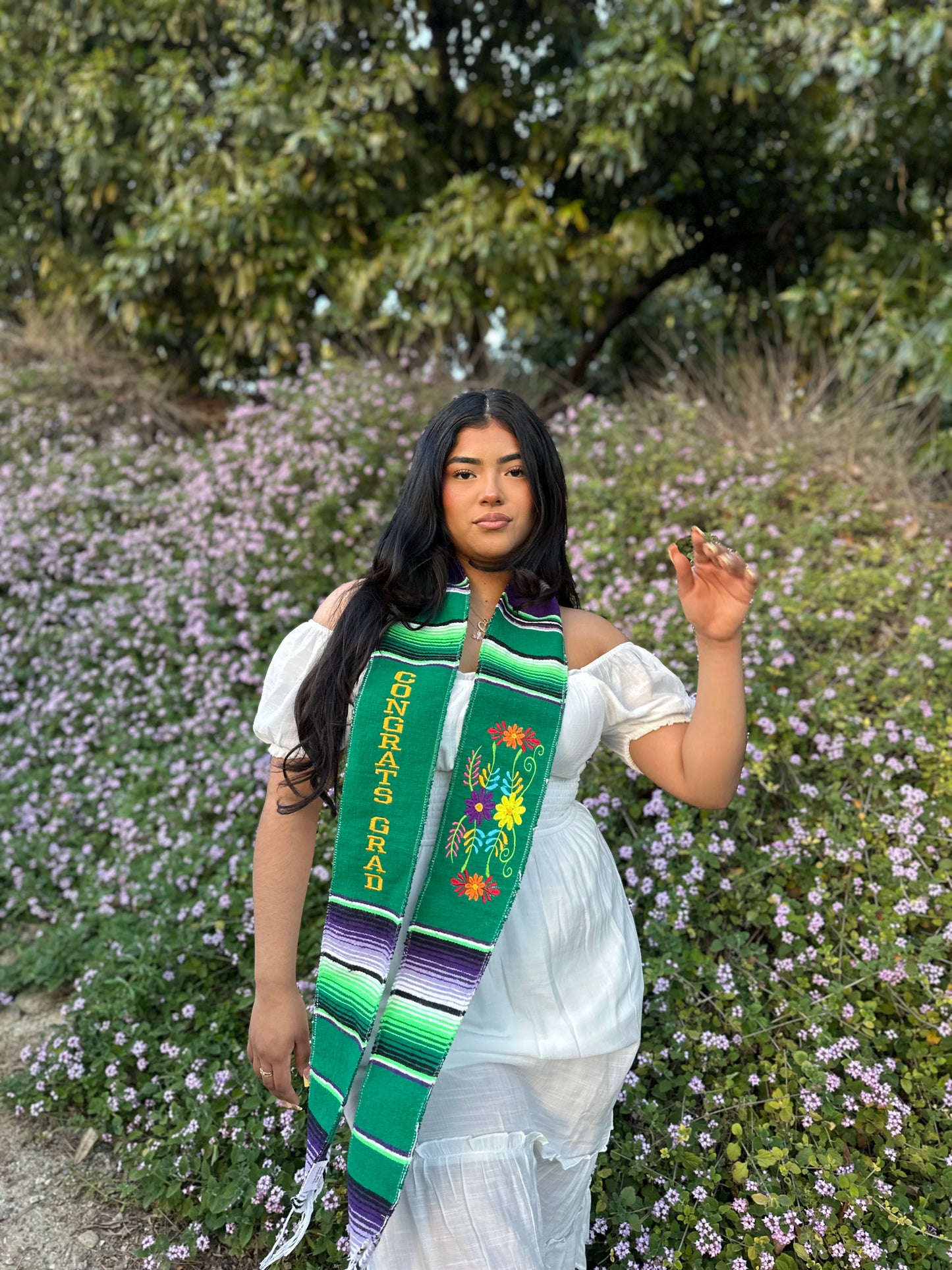 Green Floral Congrats Grad Sarape Stole