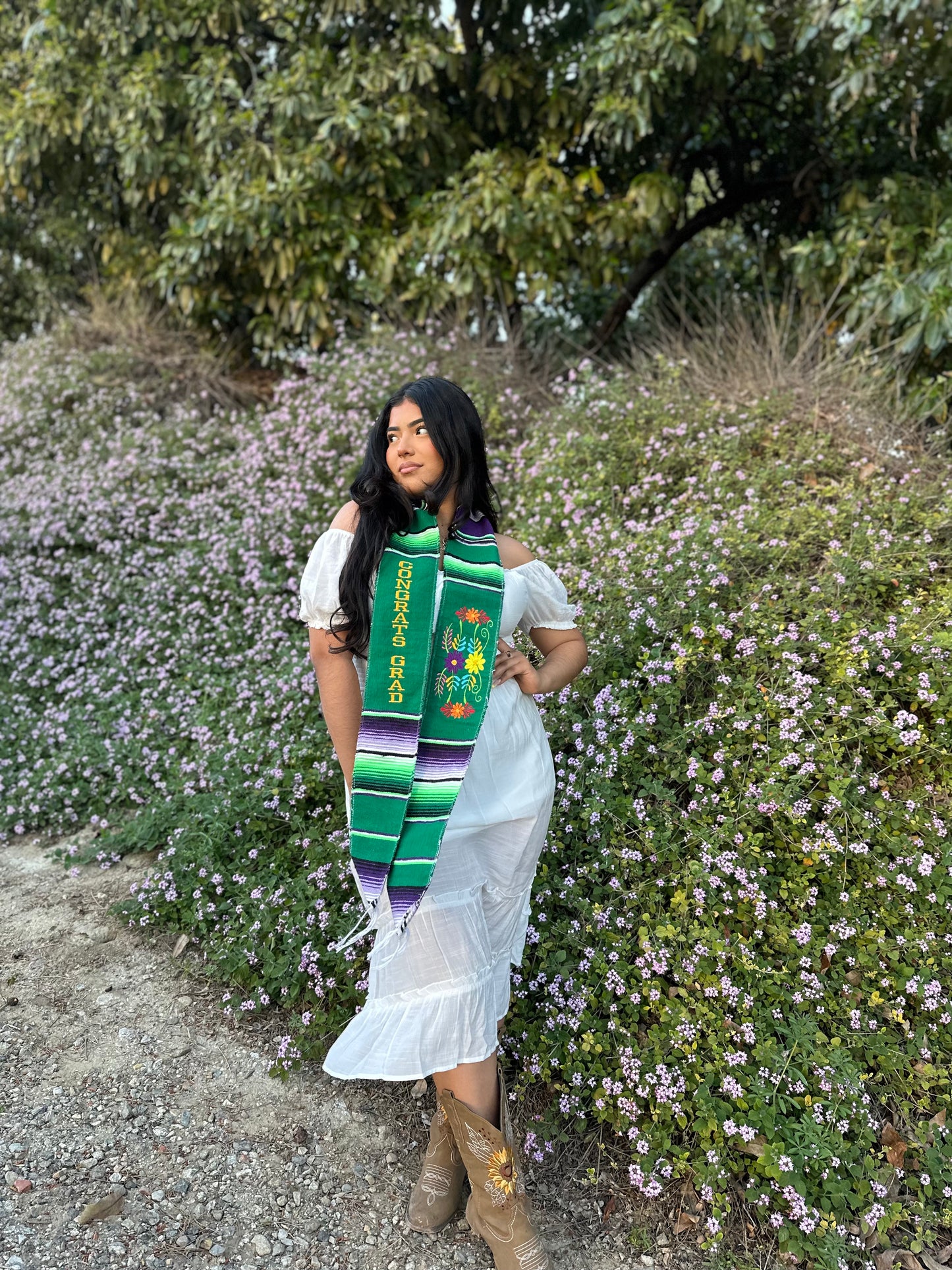 Green Floral Congrats Grad Sarape Stole