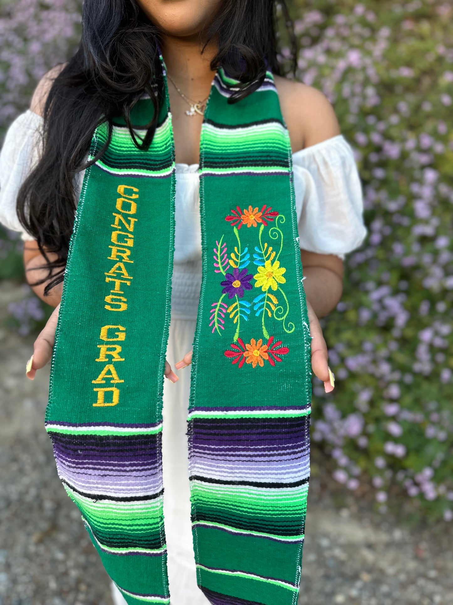 Green Floral Congrats Grad Sarape Stole