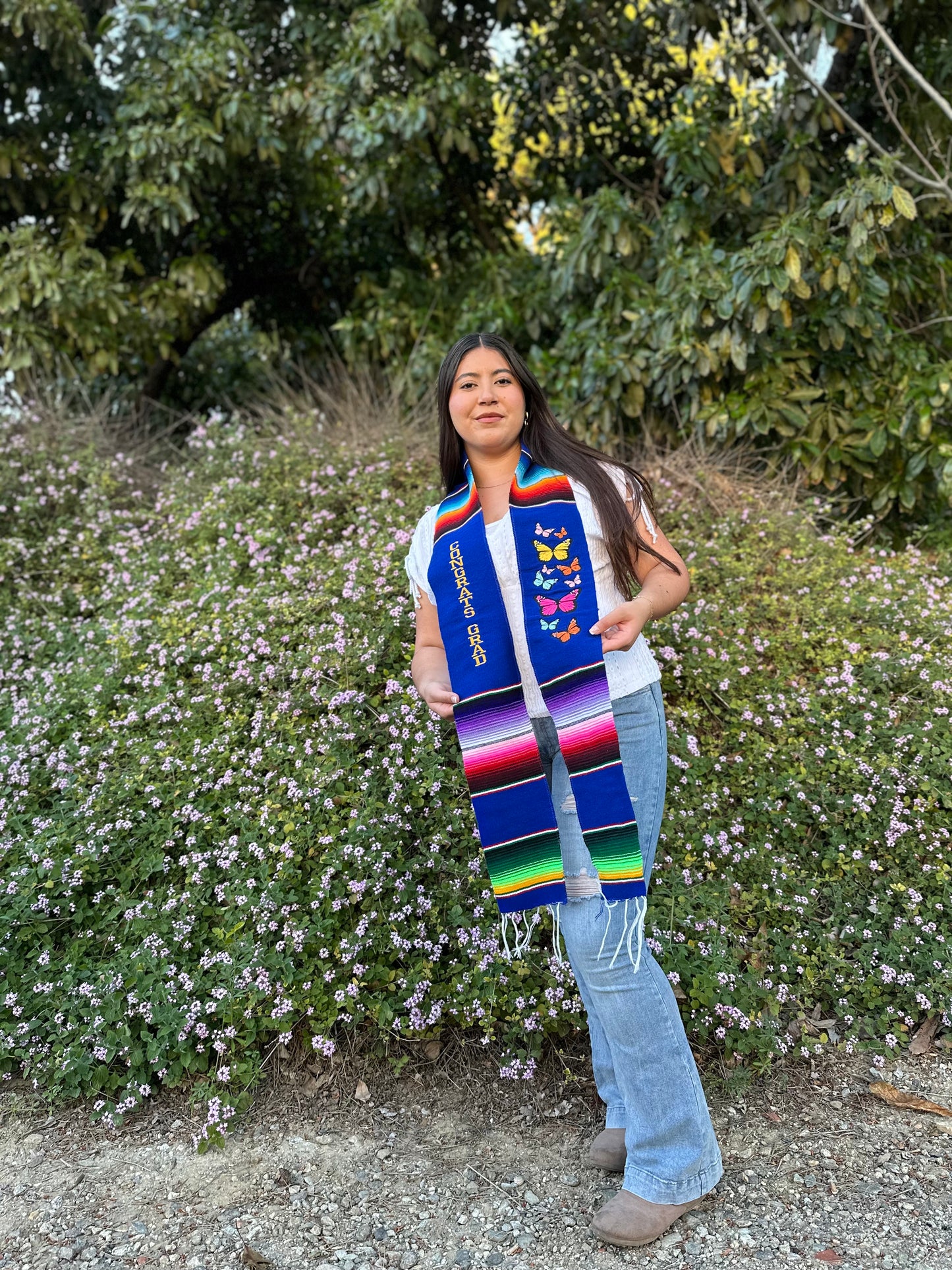 Navy Blue Congrats Grad Butterflies Sarape Stole