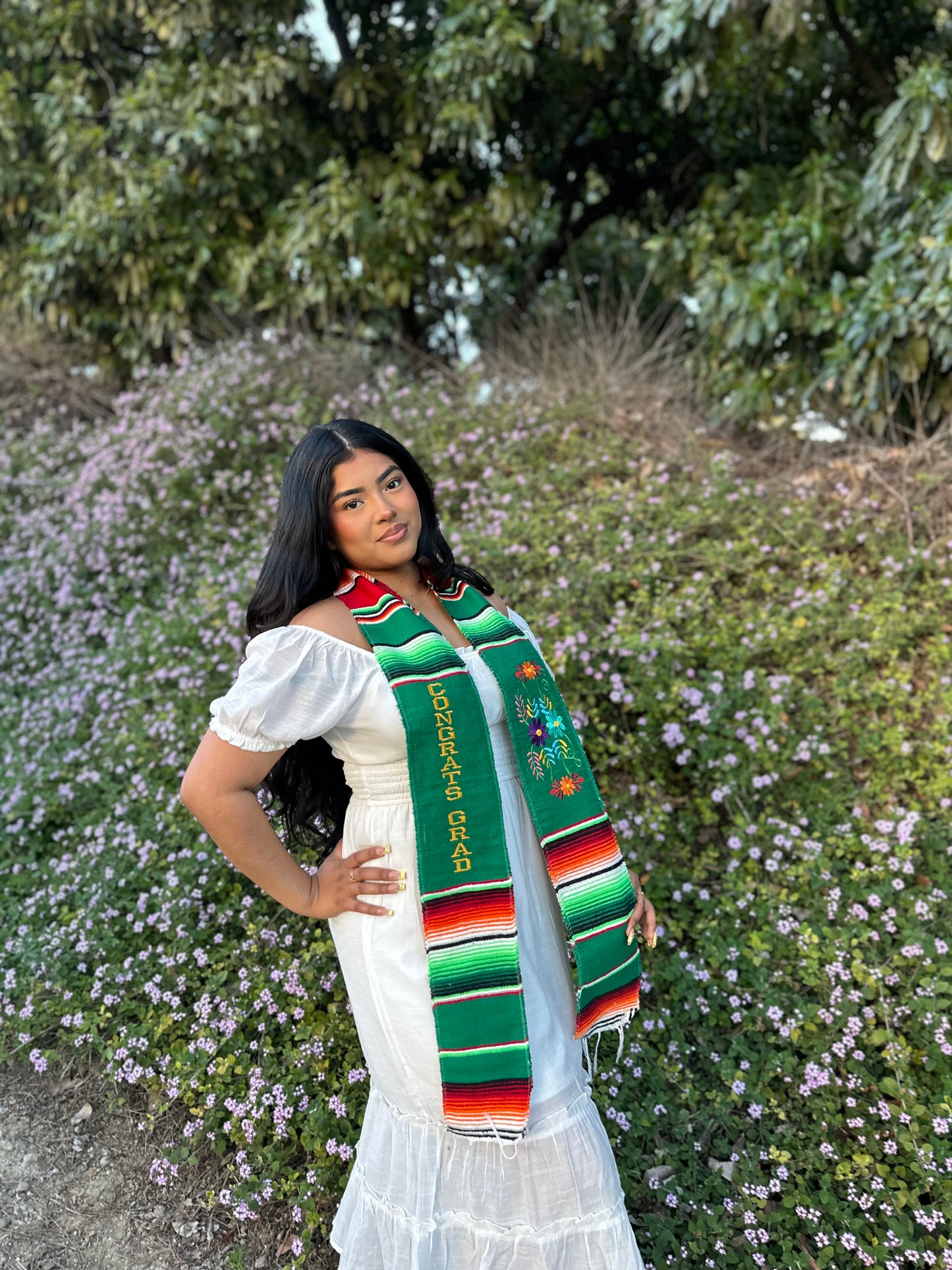 Green Floral Congrats Grad Sarape Stole