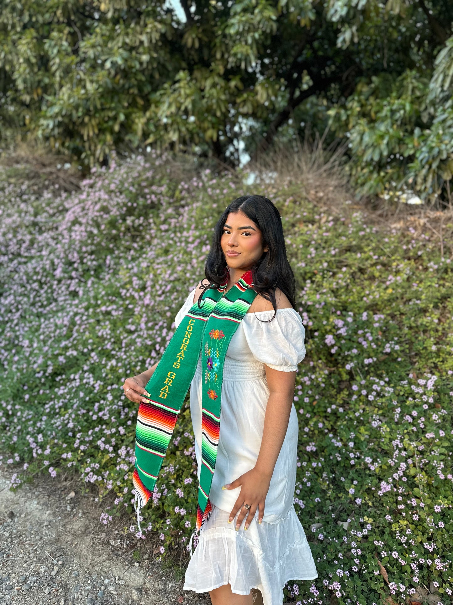 Green Floral Congrats Grad Sarape Stole
