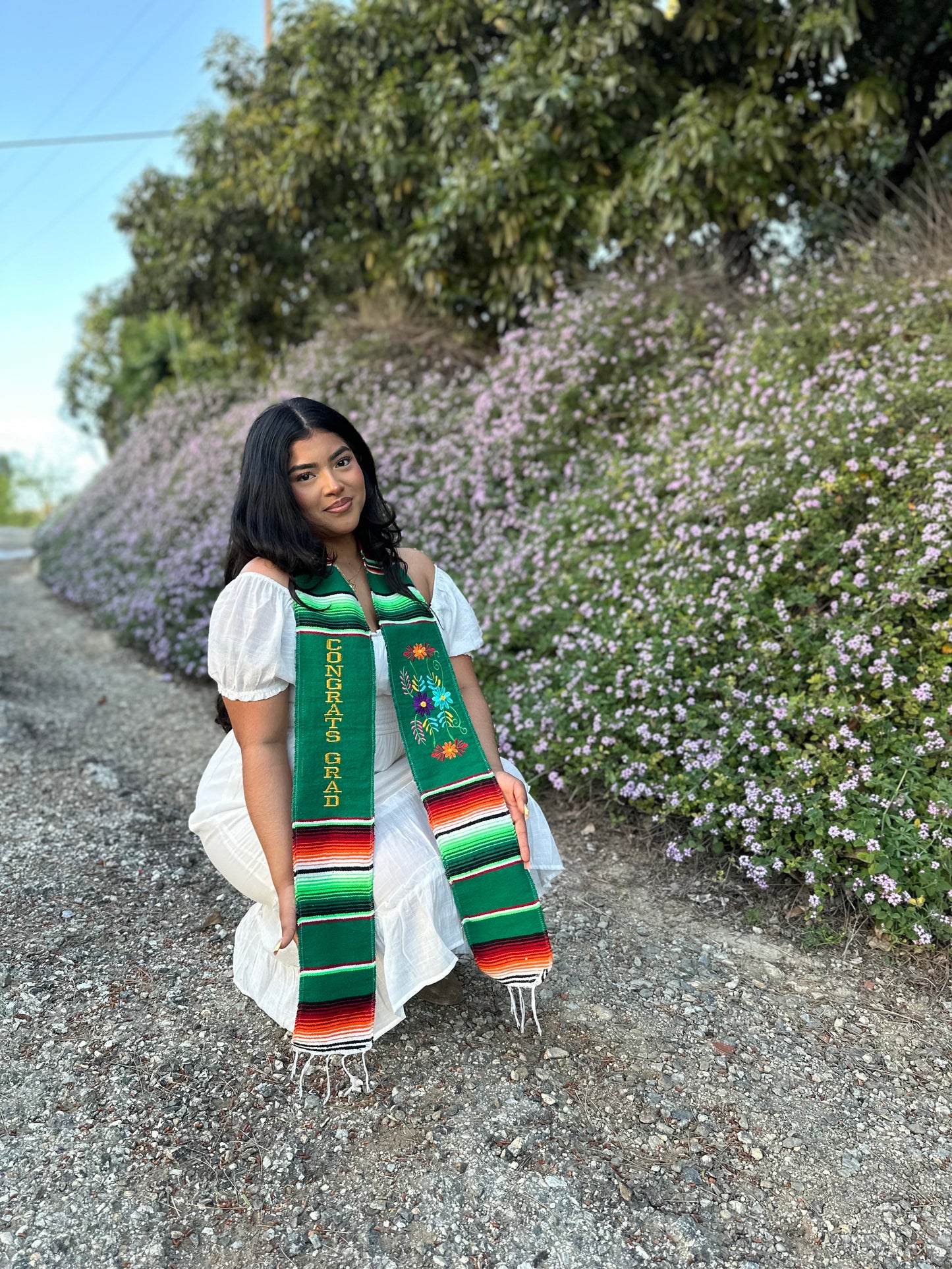 Green Floral Congrats Grad Sarape Stole