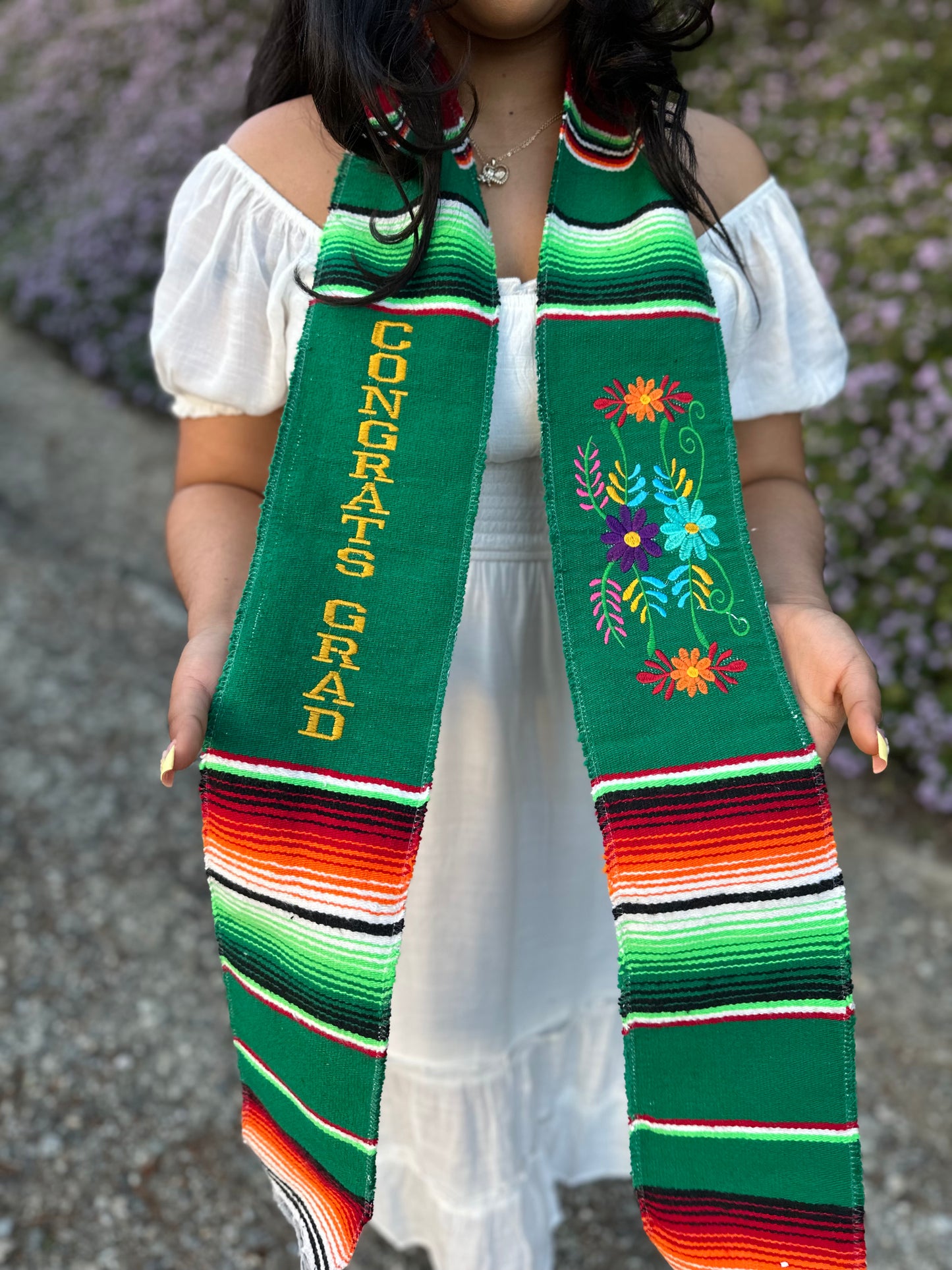 Green Floral Congrats Grad Sarape Stole