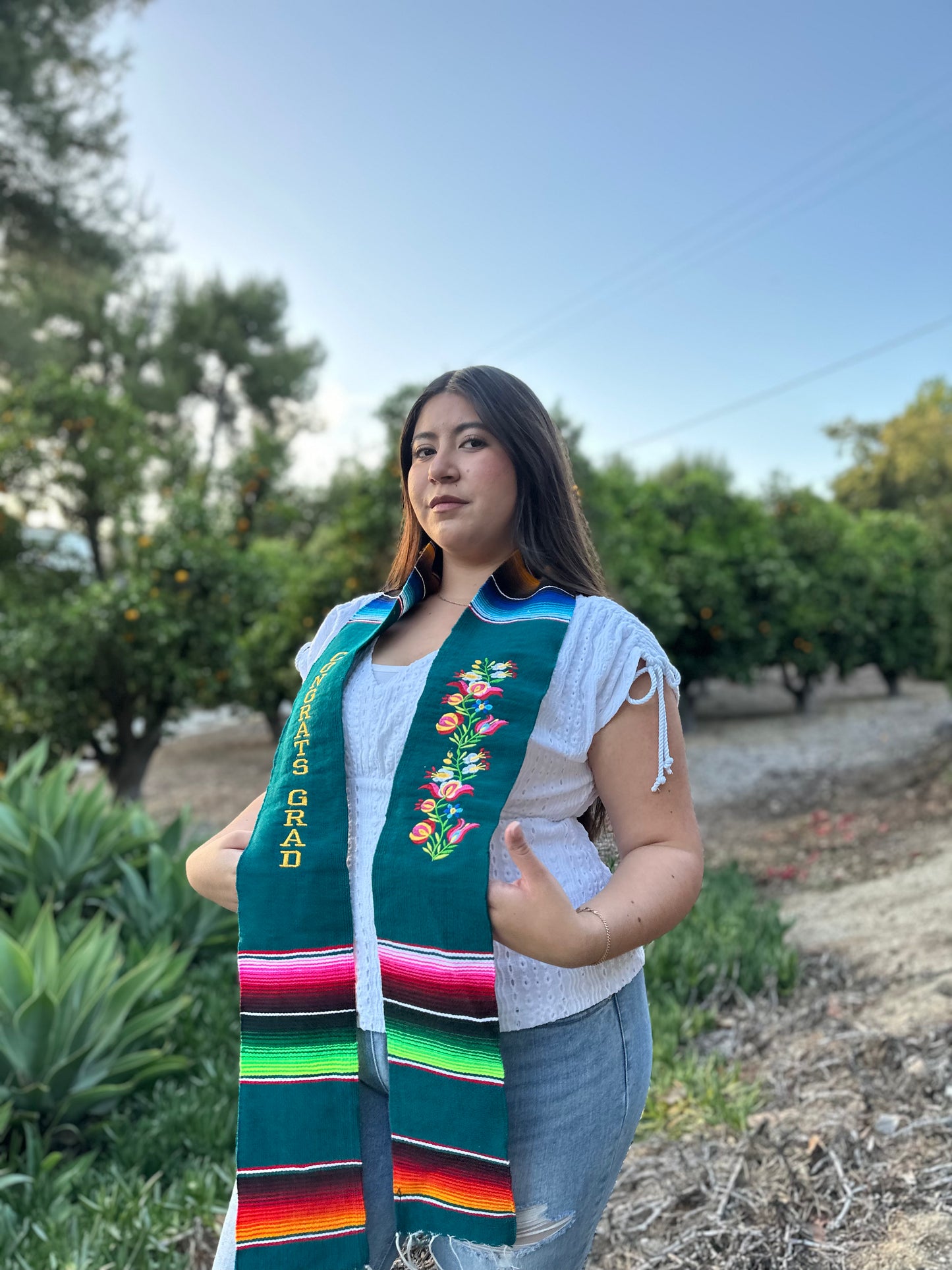 Emerald Green Floral Congrats Grad Sarape Stole