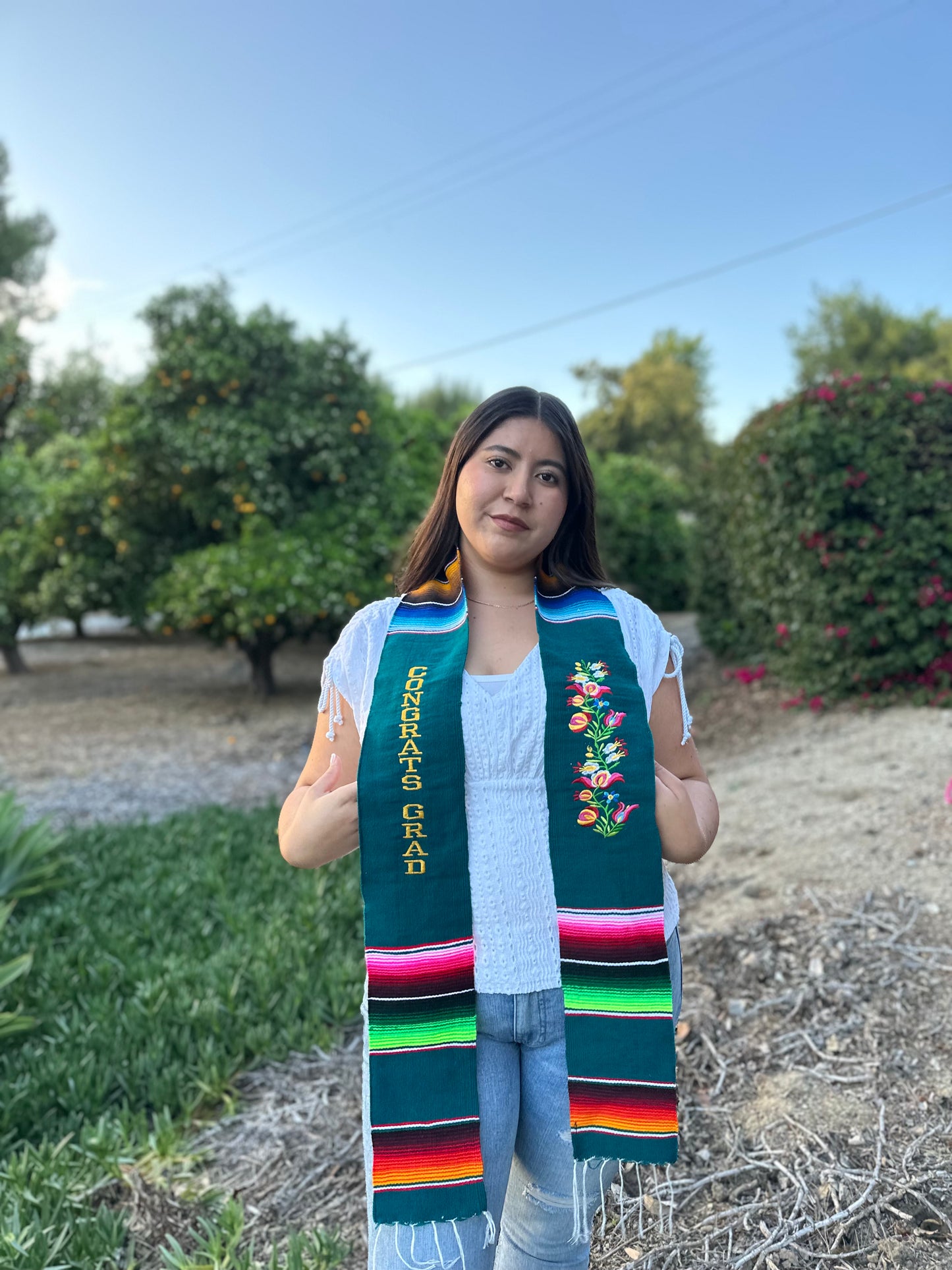 Emerald Green Floral Congrats Grad Sarape Stole