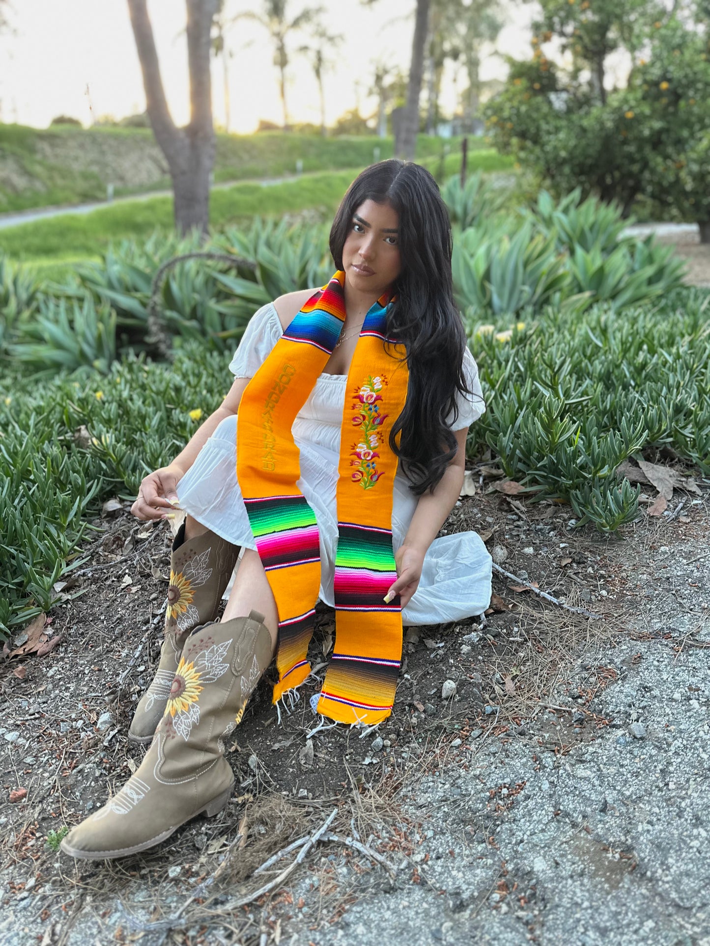 Yellow Floral Congrats Grad Sarape Stole