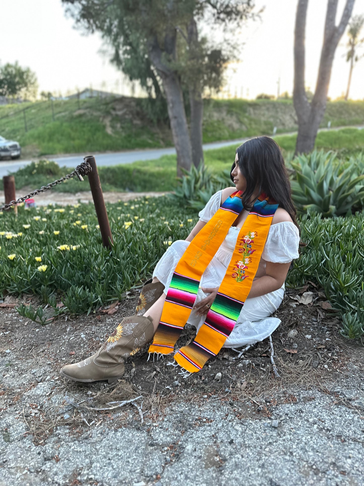 Yellow Floral Congrats Grad Sarape Stole