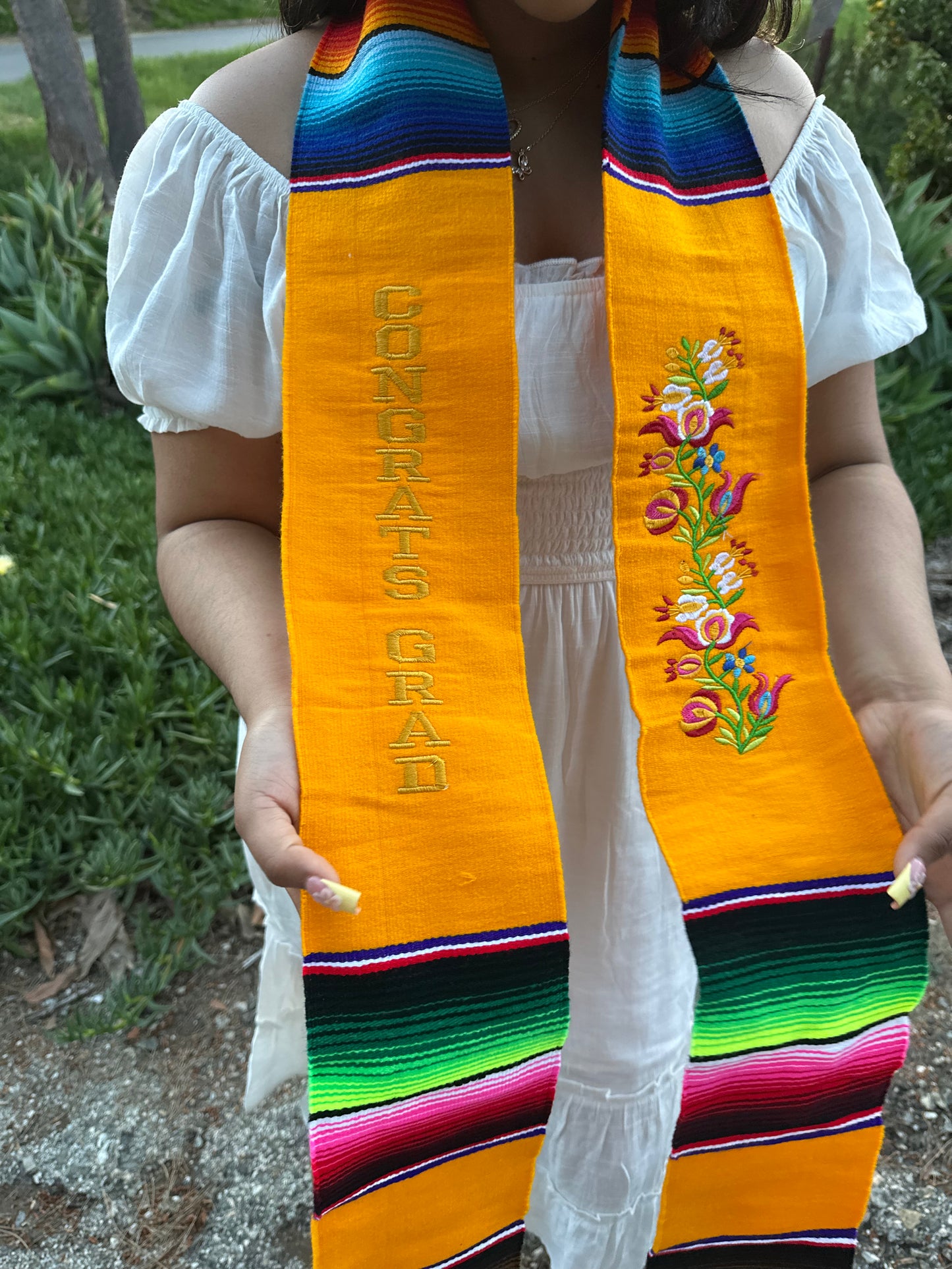 Yellow Floral Congrats Grad Sarape Stole