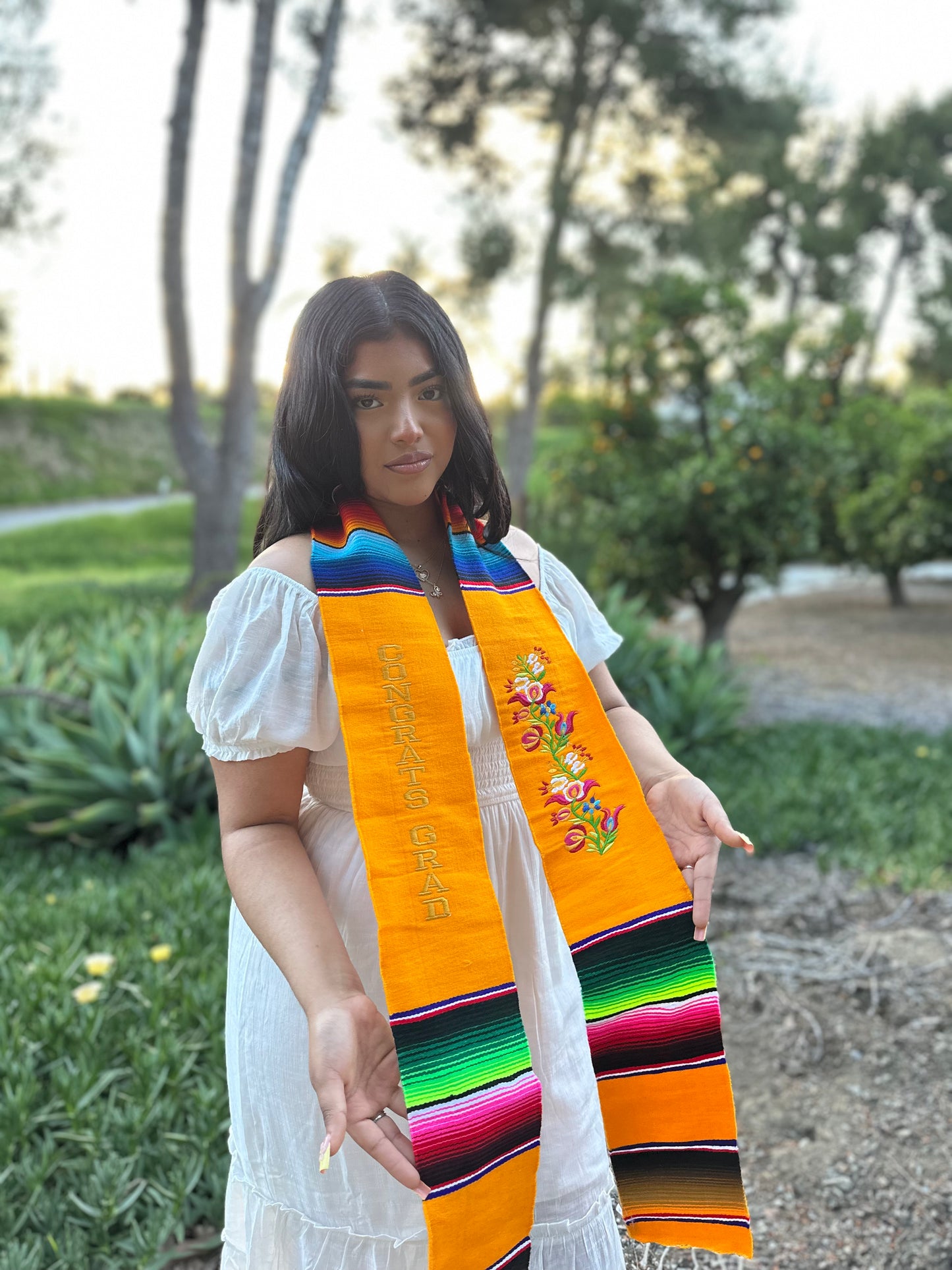 Yellow Floral Congrats Grad Sarape Stole