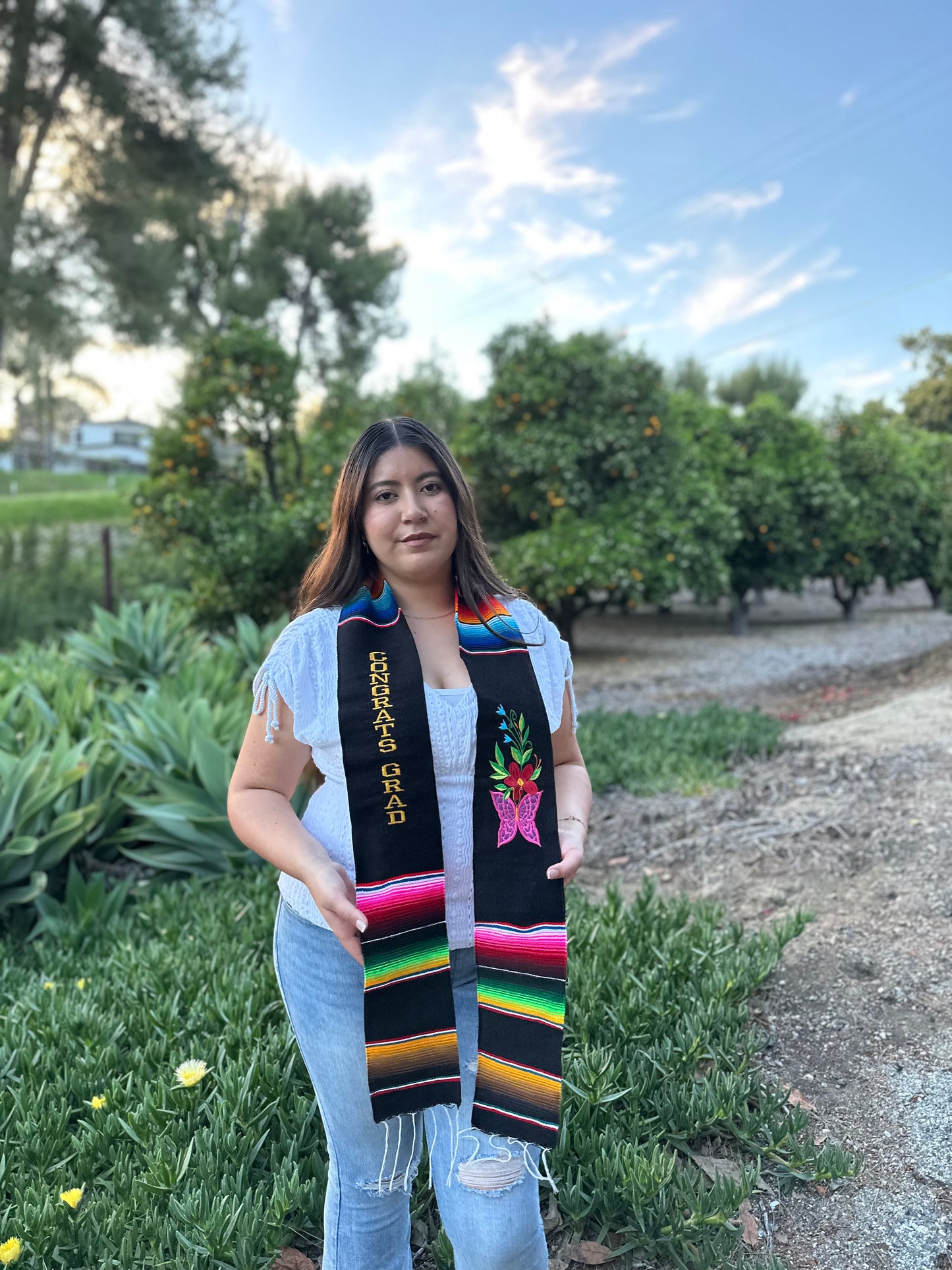 Black Congrats Grad Butterfly Sarape Stole