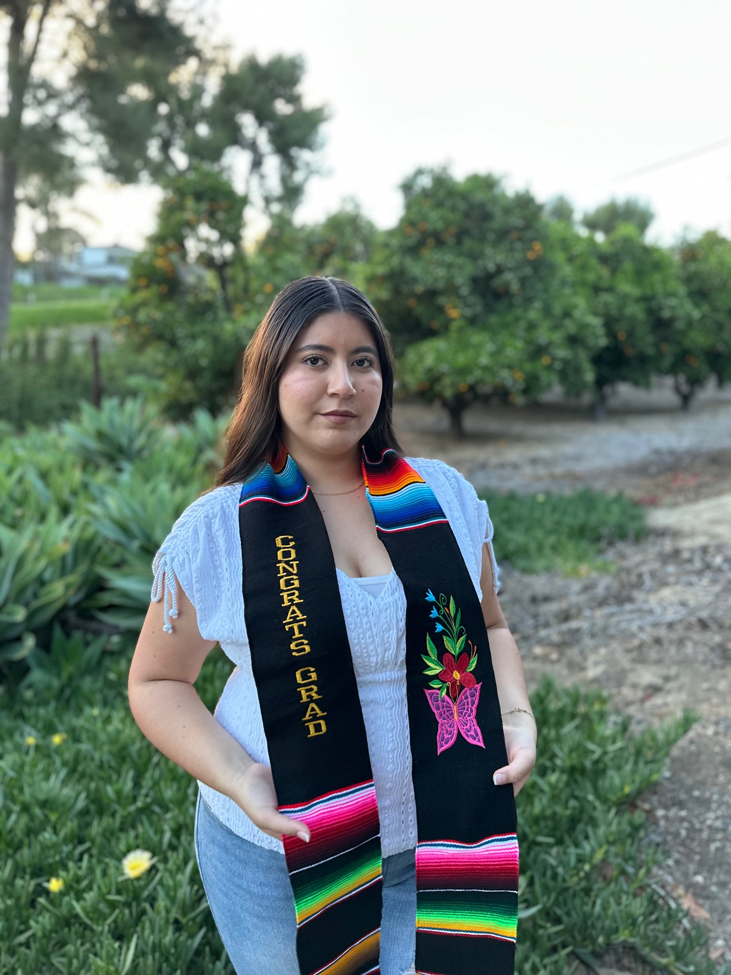 Black Congrats Grad Butterfly Sarape Stole