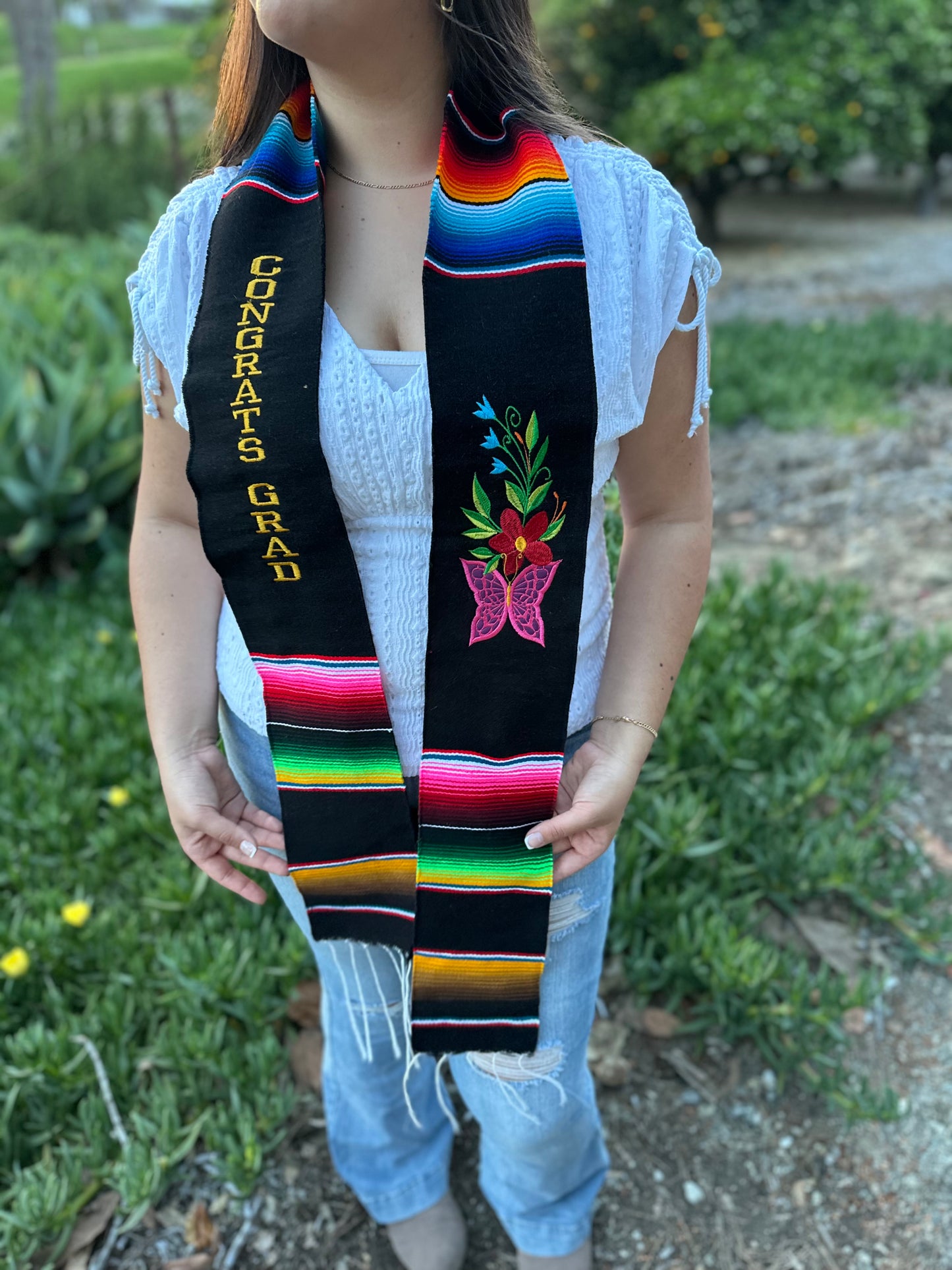 Black Congrats Grad Butterfly Sarape Stole