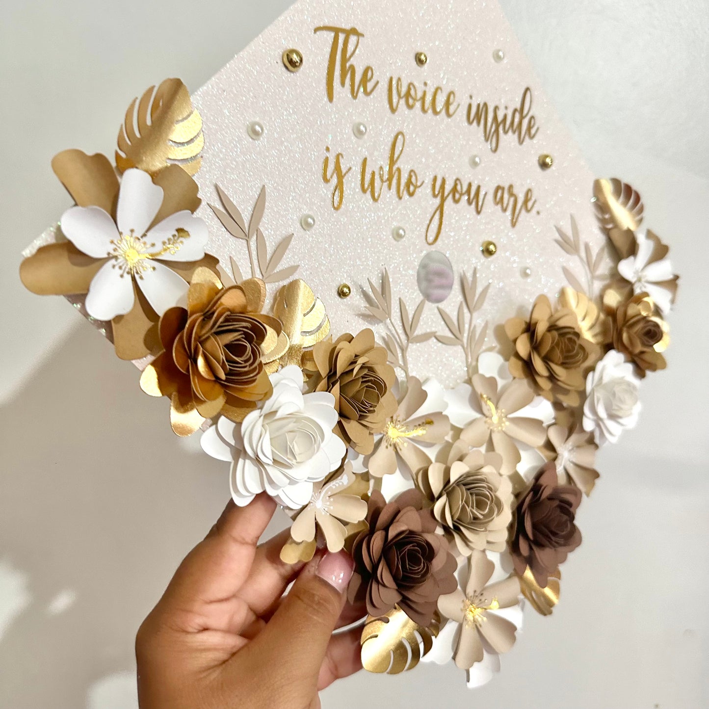 Neutral Hibiscus Floral Graduation Cap Topper