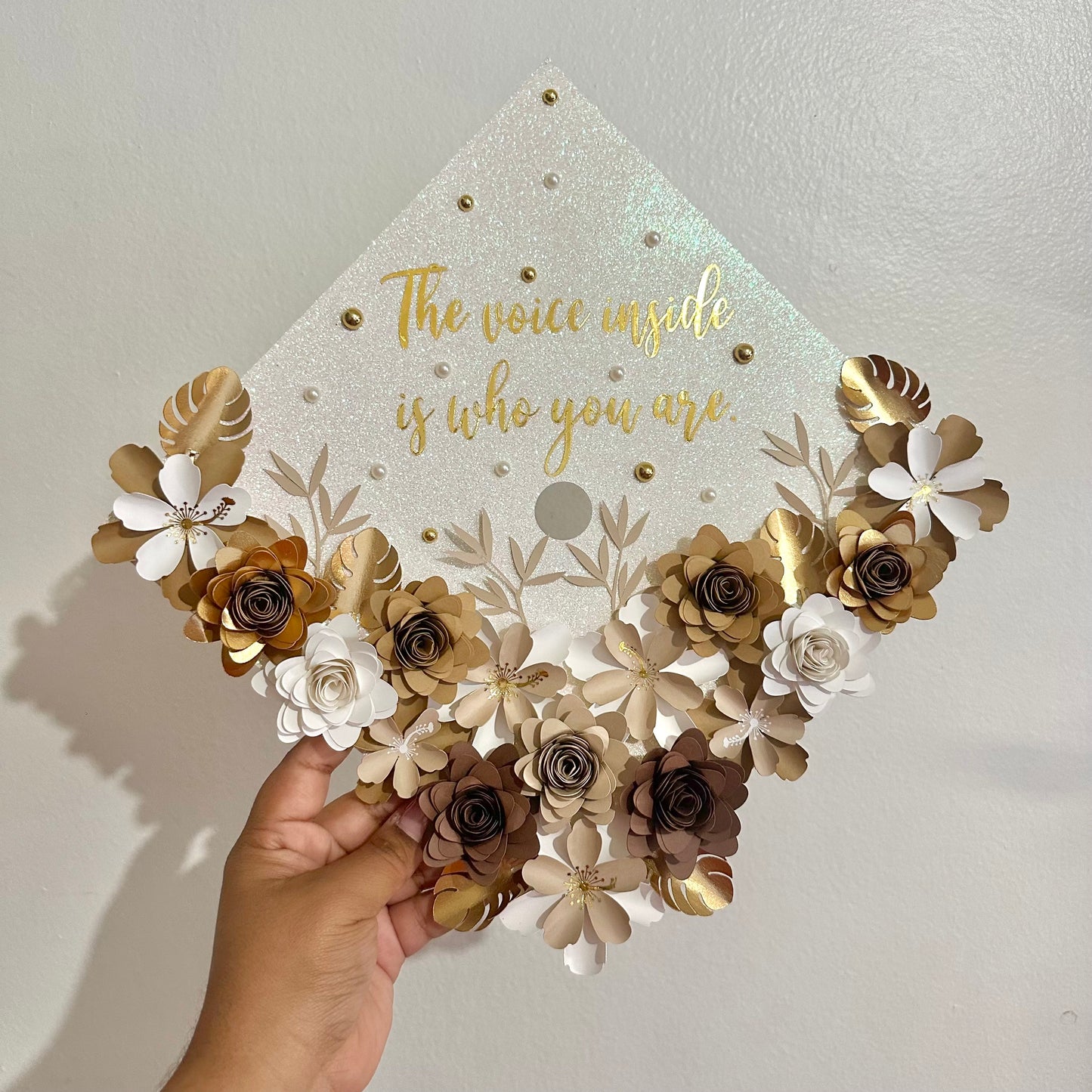 Neutral Hibiscus Floral Graduation Cap Topper