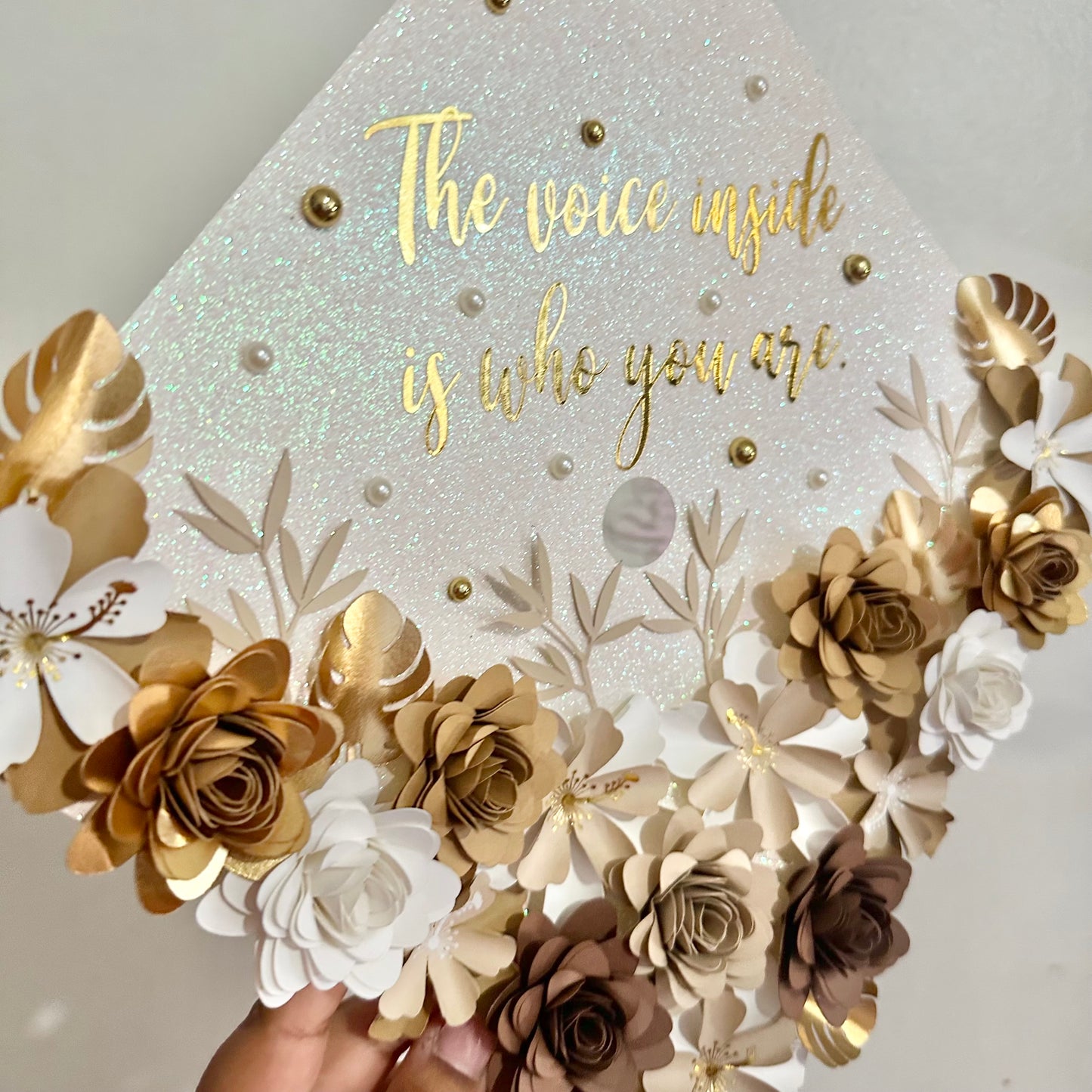 Neutral Hibiscus Floral Graduation Cap Topper