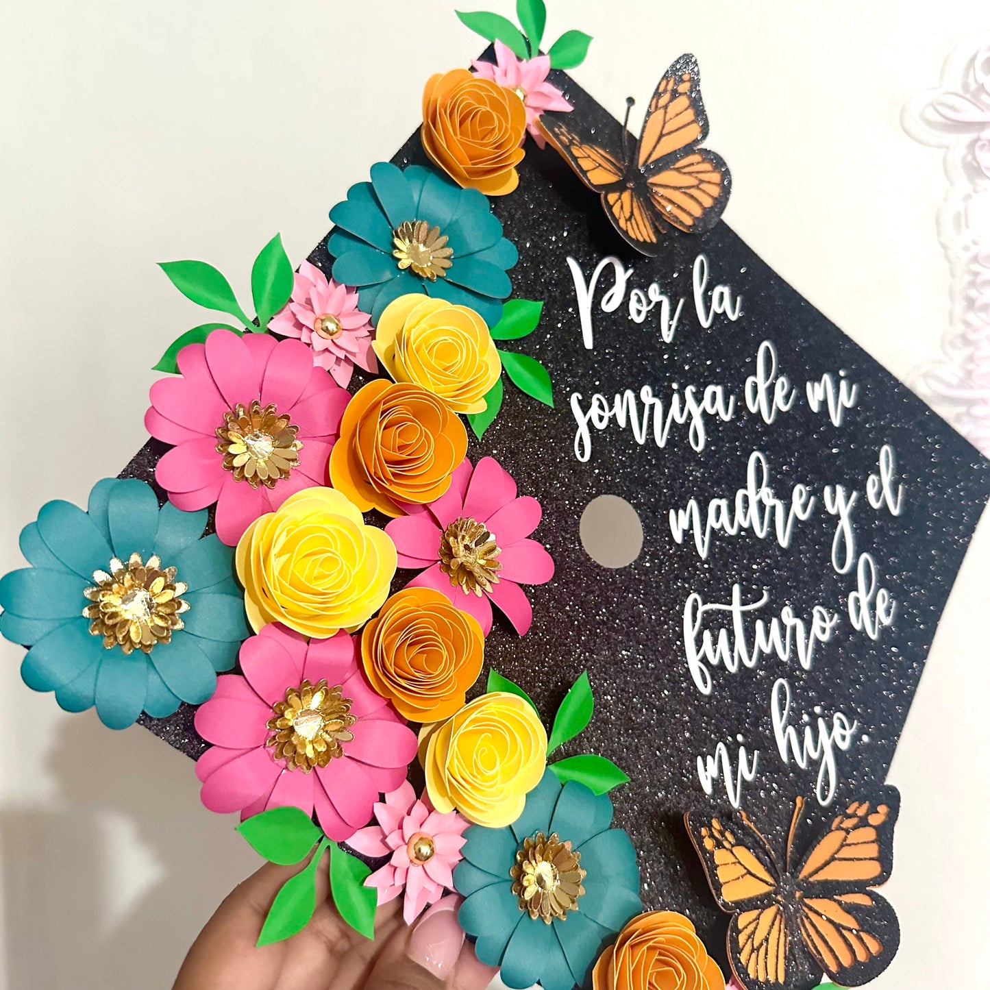 Spring Floral Monarch Butterfly Graduation Cap Topper