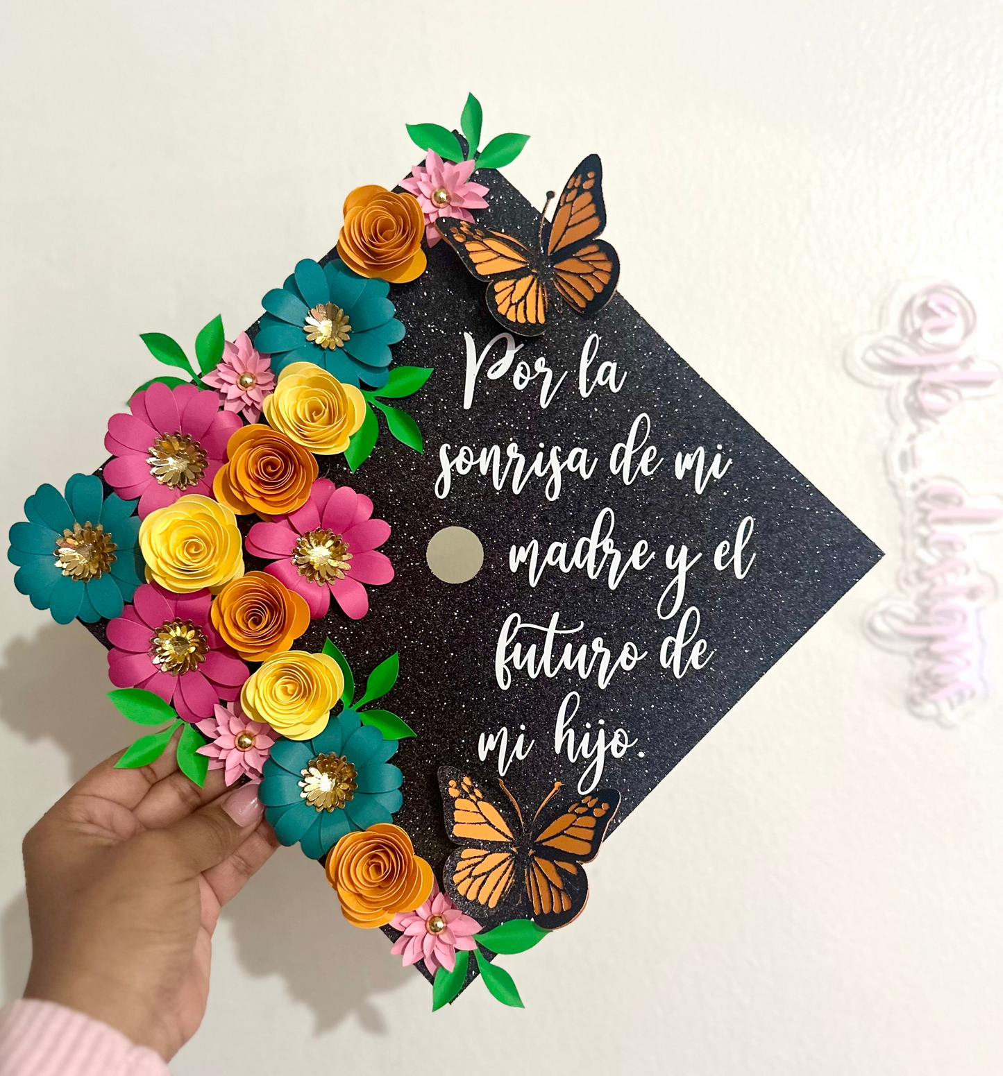 Spring Floral Monarch Butterfly Graduation Cap Topper