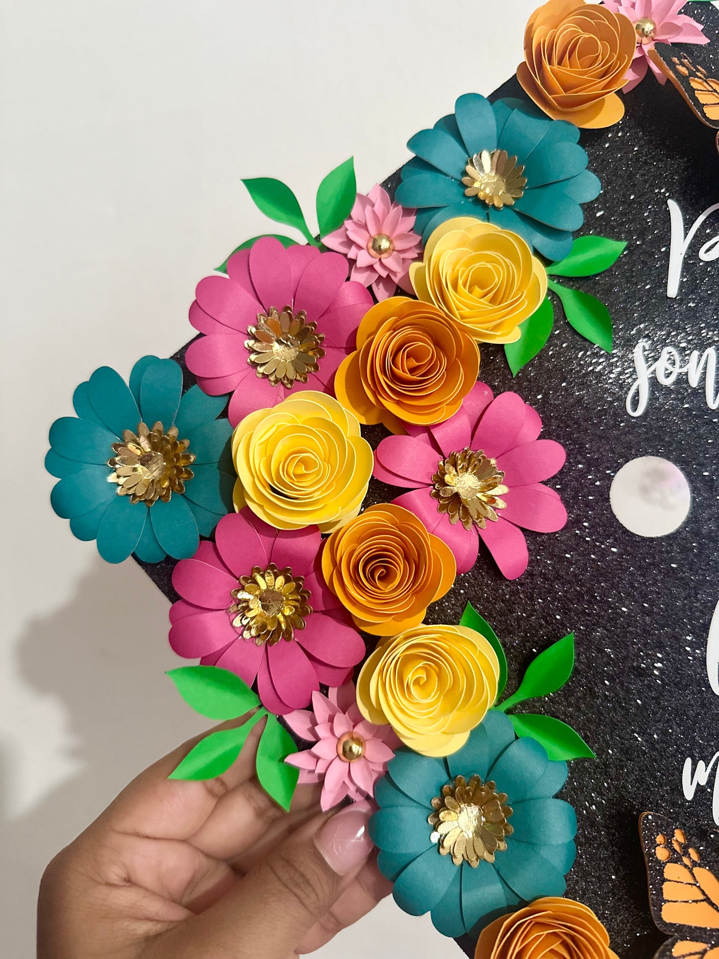 Spring Floral Monarch Butterfly Graduation Cap Topper
