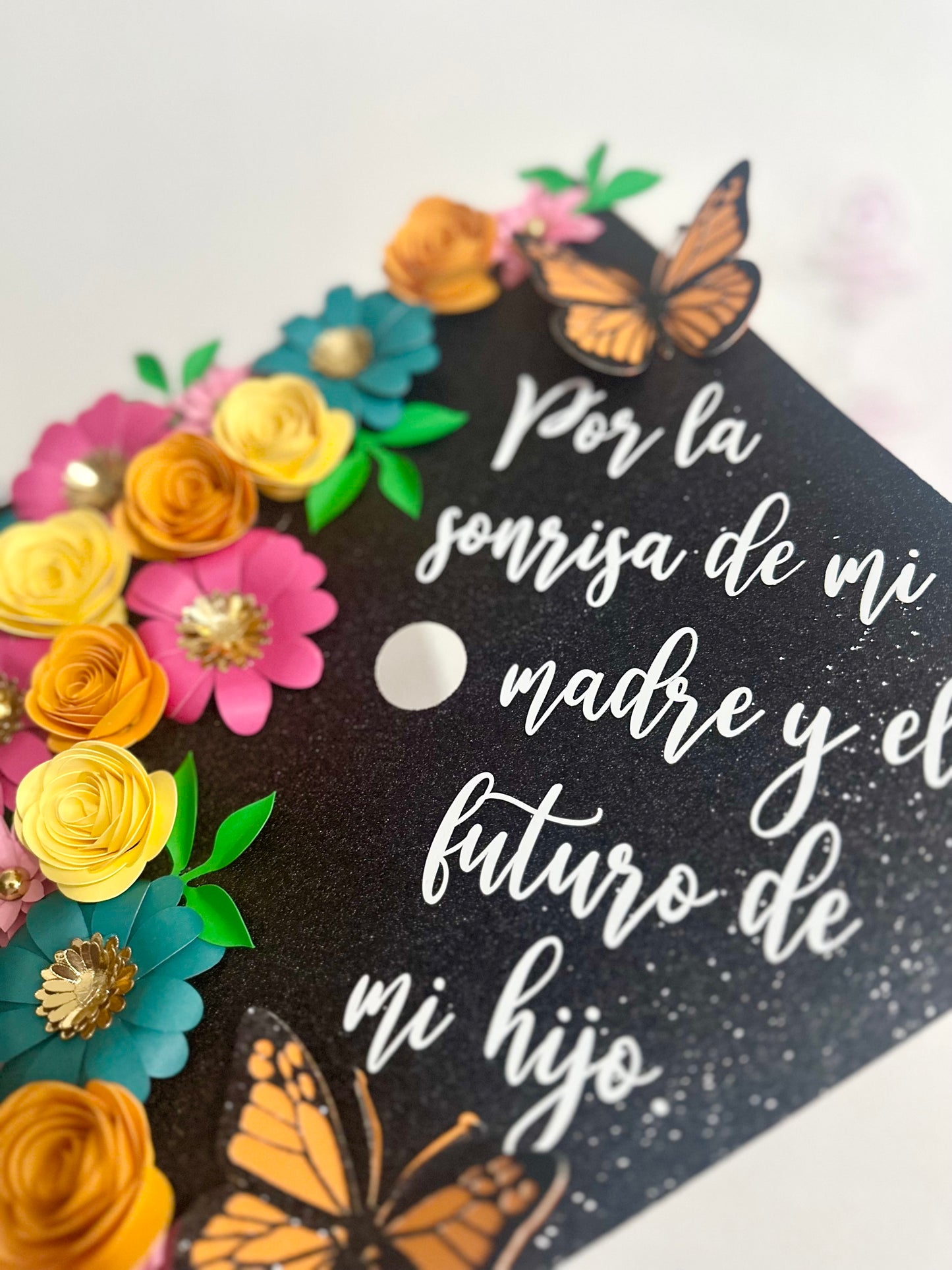 Spring Floral Monarch Butterfly Graduation Cap Topper