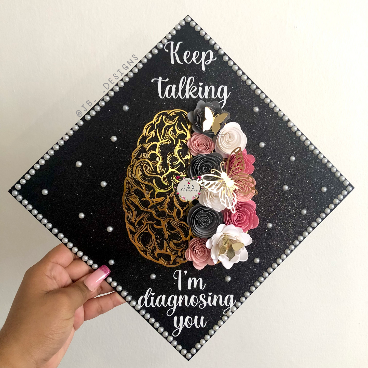 Floral Pink Psychology Brain Graduation Cap Topper