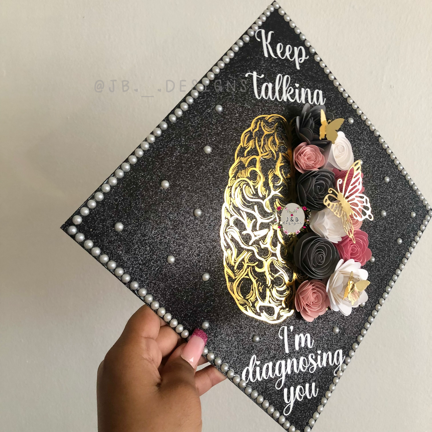 Floral Pink Psychology Brain Graduation Cap Topper