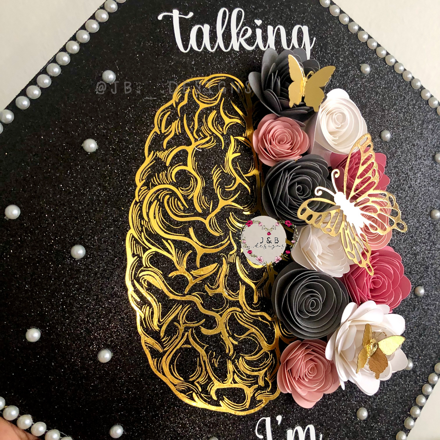 Floral Pink Psychology Brain Graduation Cap Topper