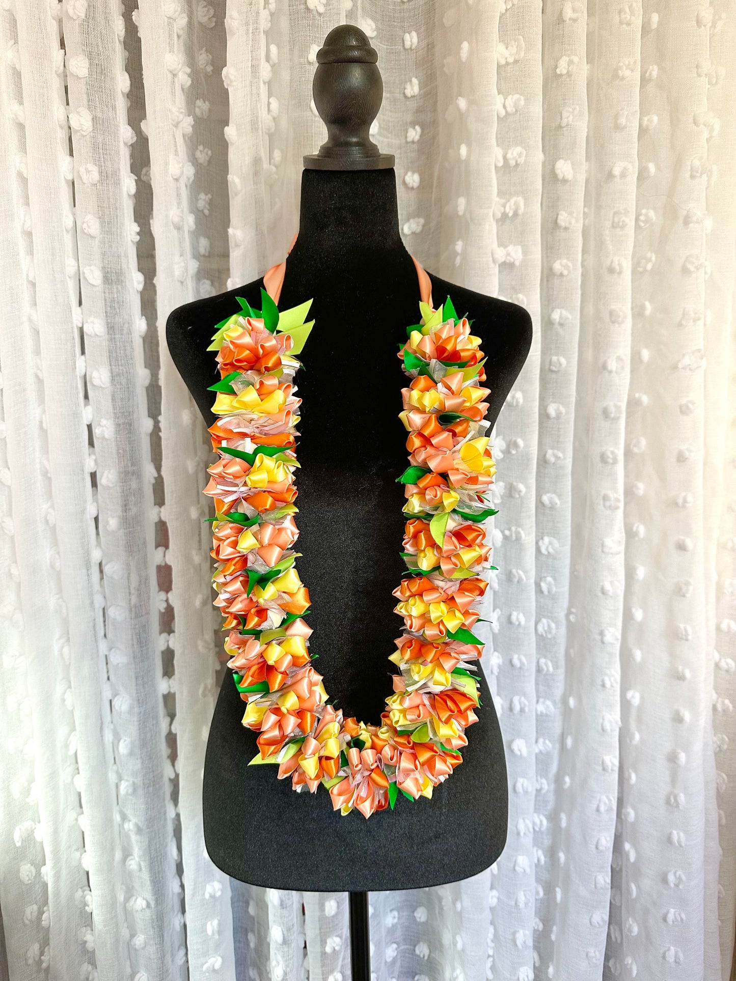 Orange and Yellow Pua Ribbon Floral Lei