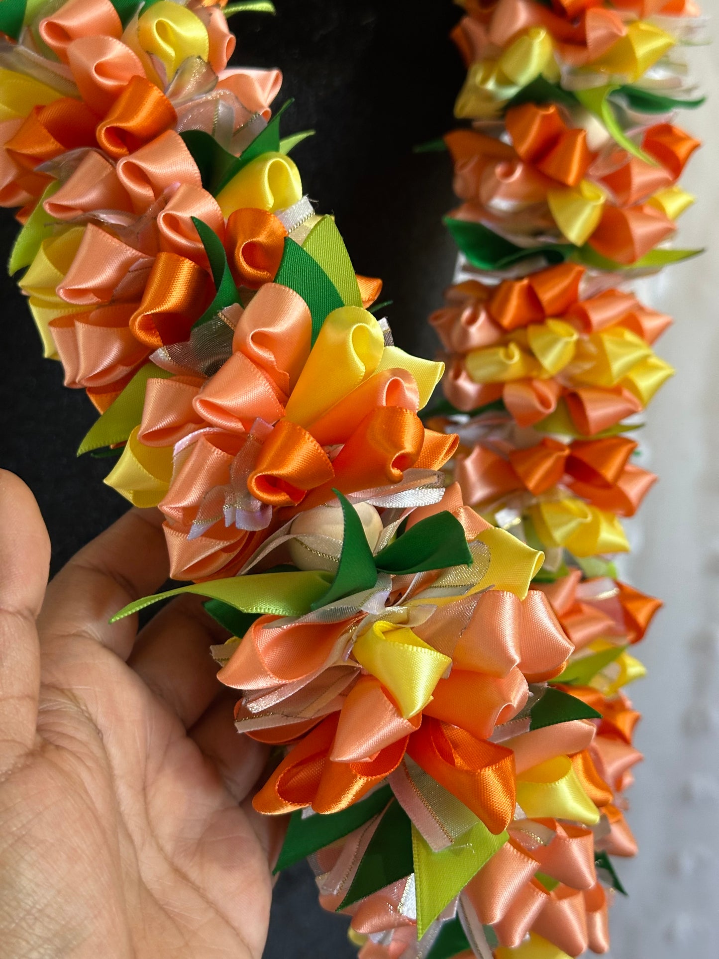 Orange and Yellow Pua Ribbon Floral Lei