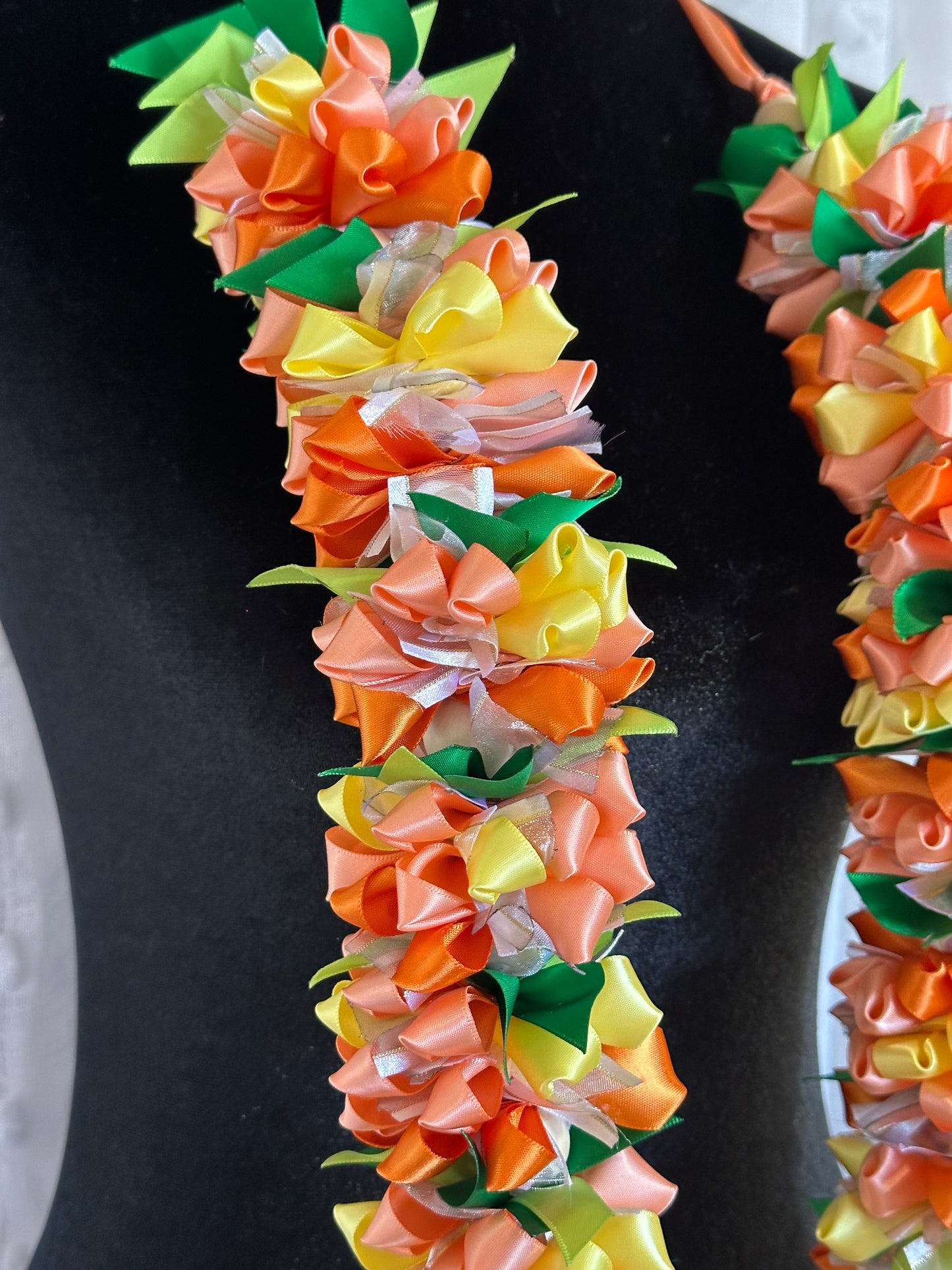 Orange and Yellow Pua Ribbon Floral Lei