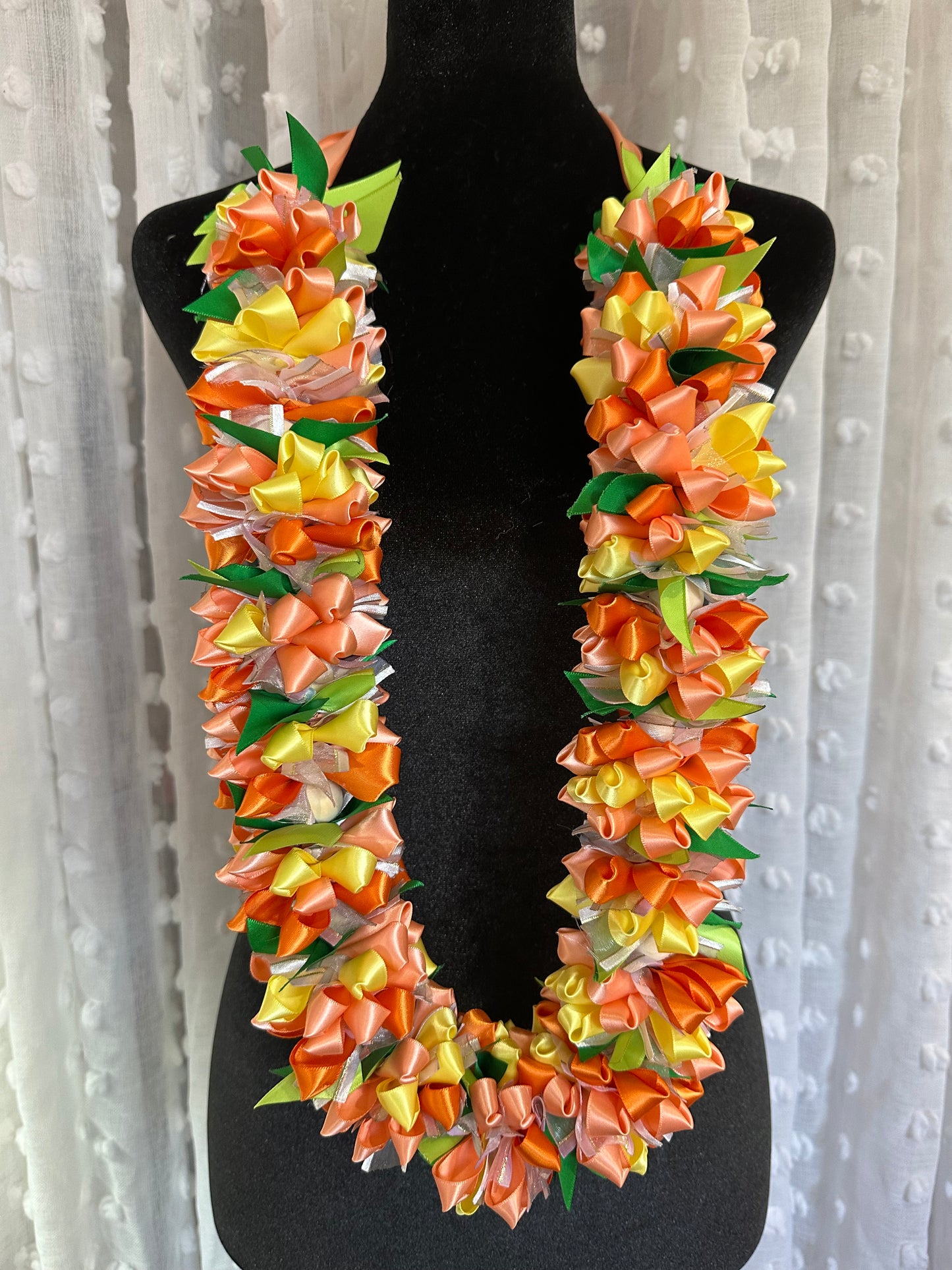 Orange and Yellow Pua Ribbon Floral Lei