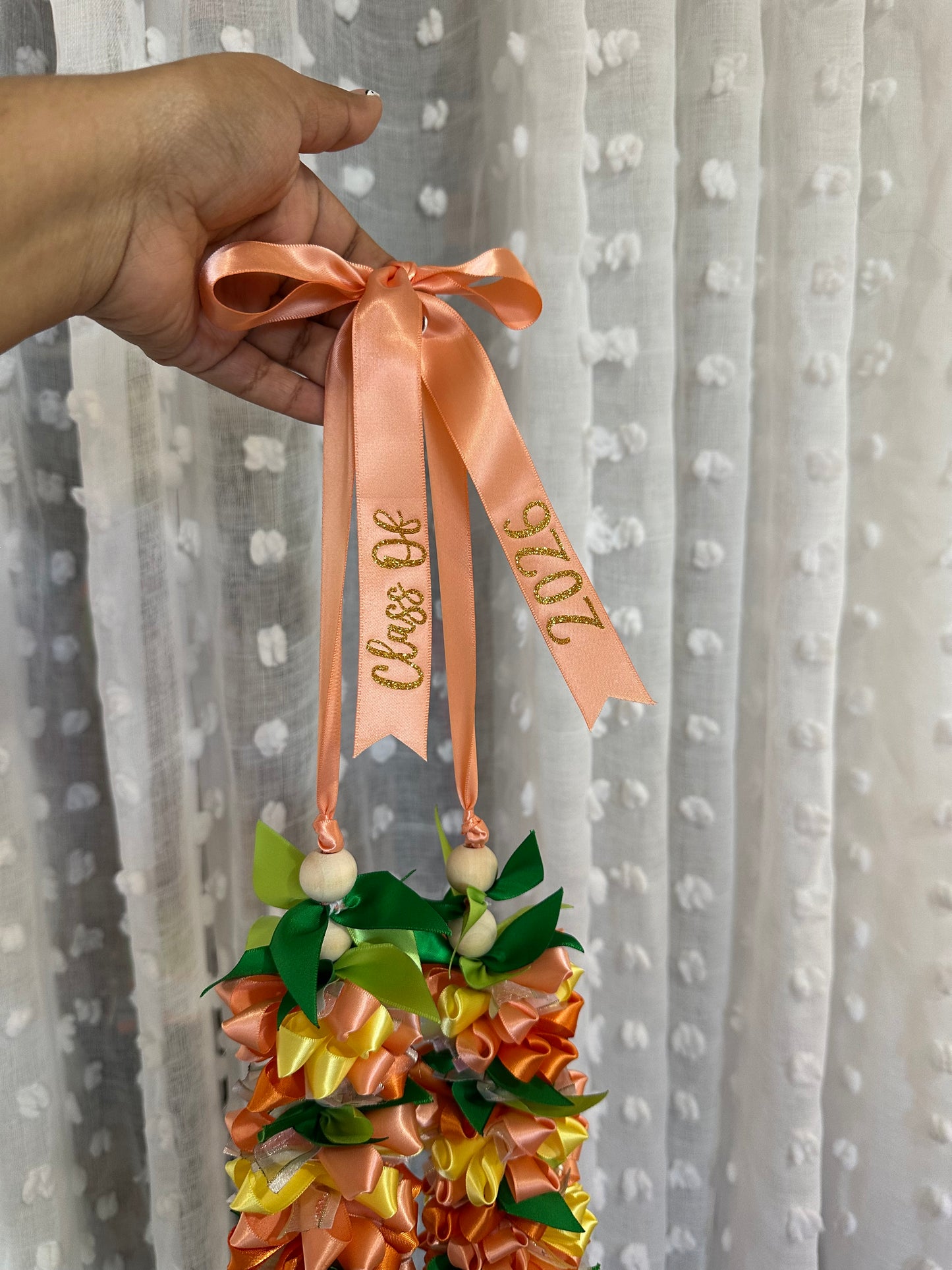 Orange and Yellow Pua Ribbon Floral Lei