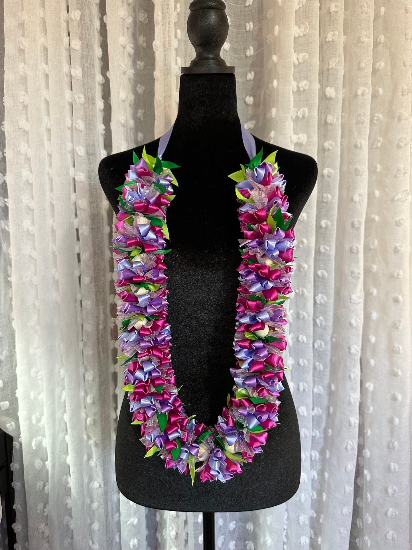 Purple and Fuchsia Pua Ribbon Floral Lei