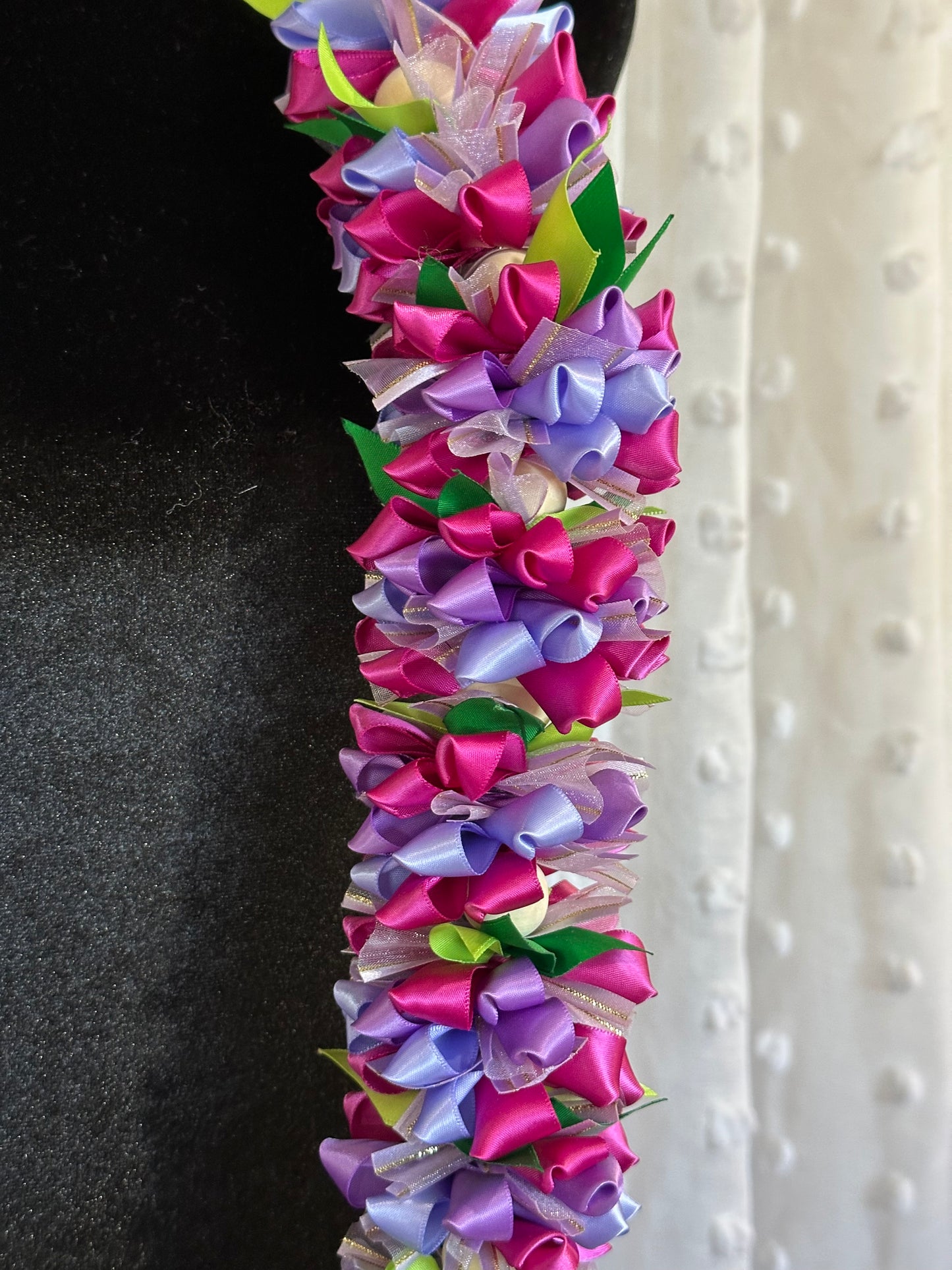 Purple and Fuchsia Pua Ribbon Floral Lei