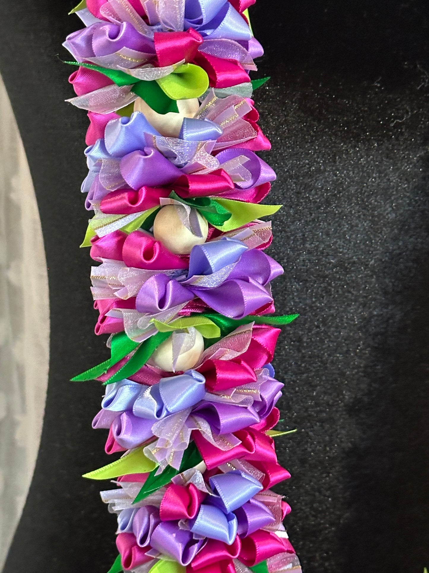 Purple and Fuchsia Pua Ribbon Floral Lei