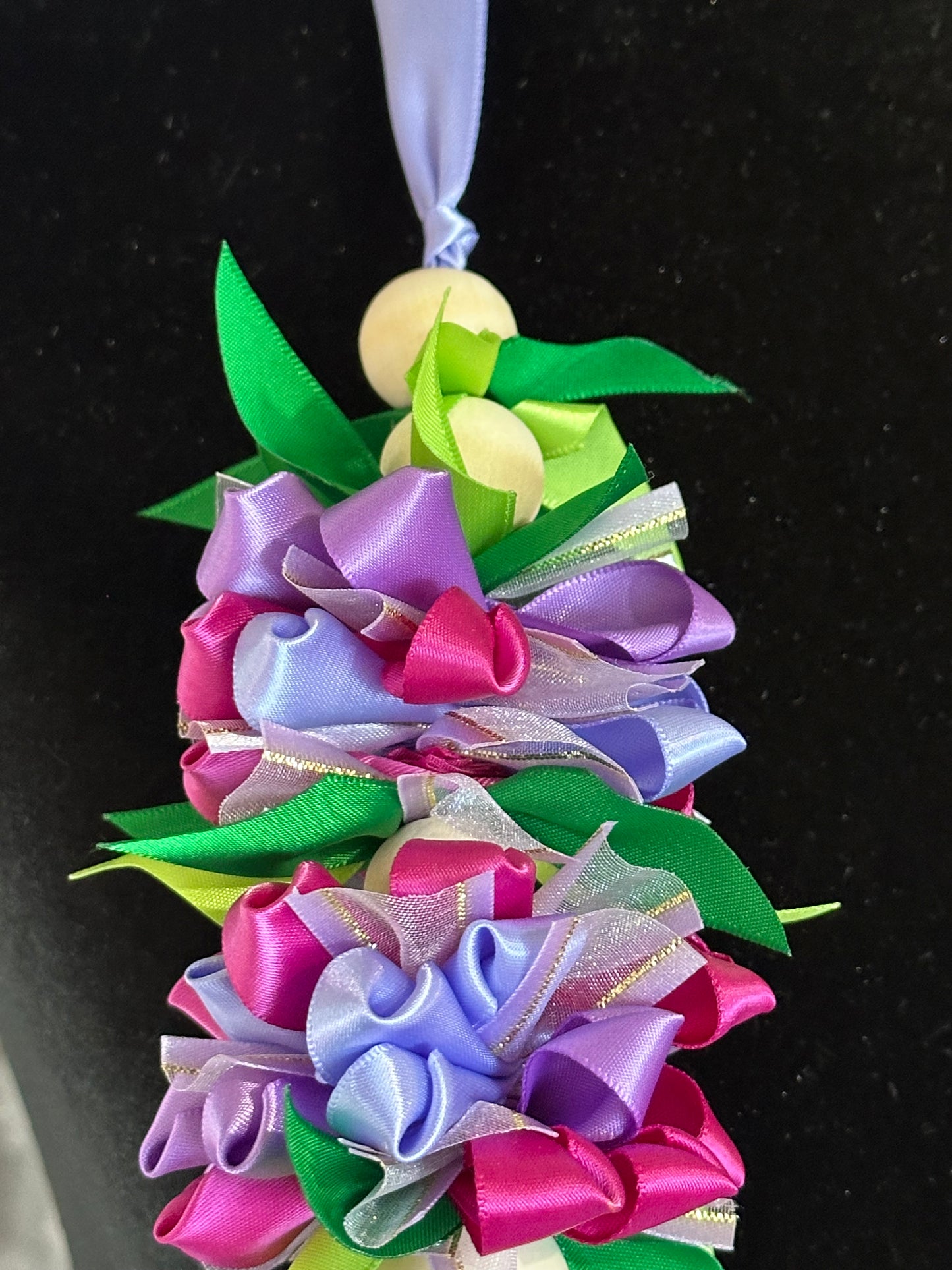 Purple and Fuchsia Pua Ribbon Floral Lei