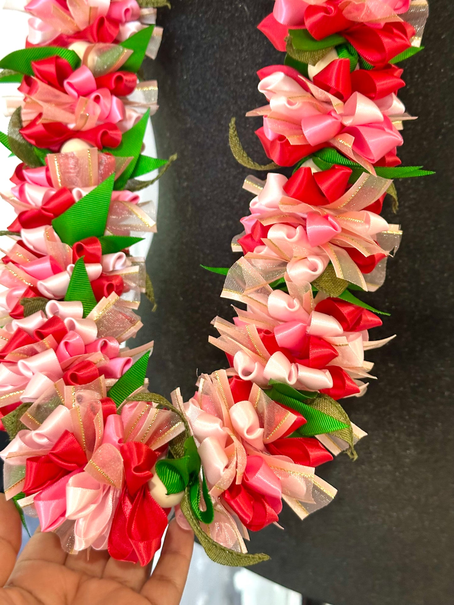 Pink and Red Pua Ribbon Lei