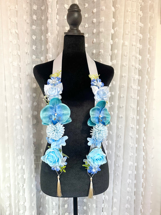 Blue Orchid Floral Sash Custom 2026 Floral Graduation Lei