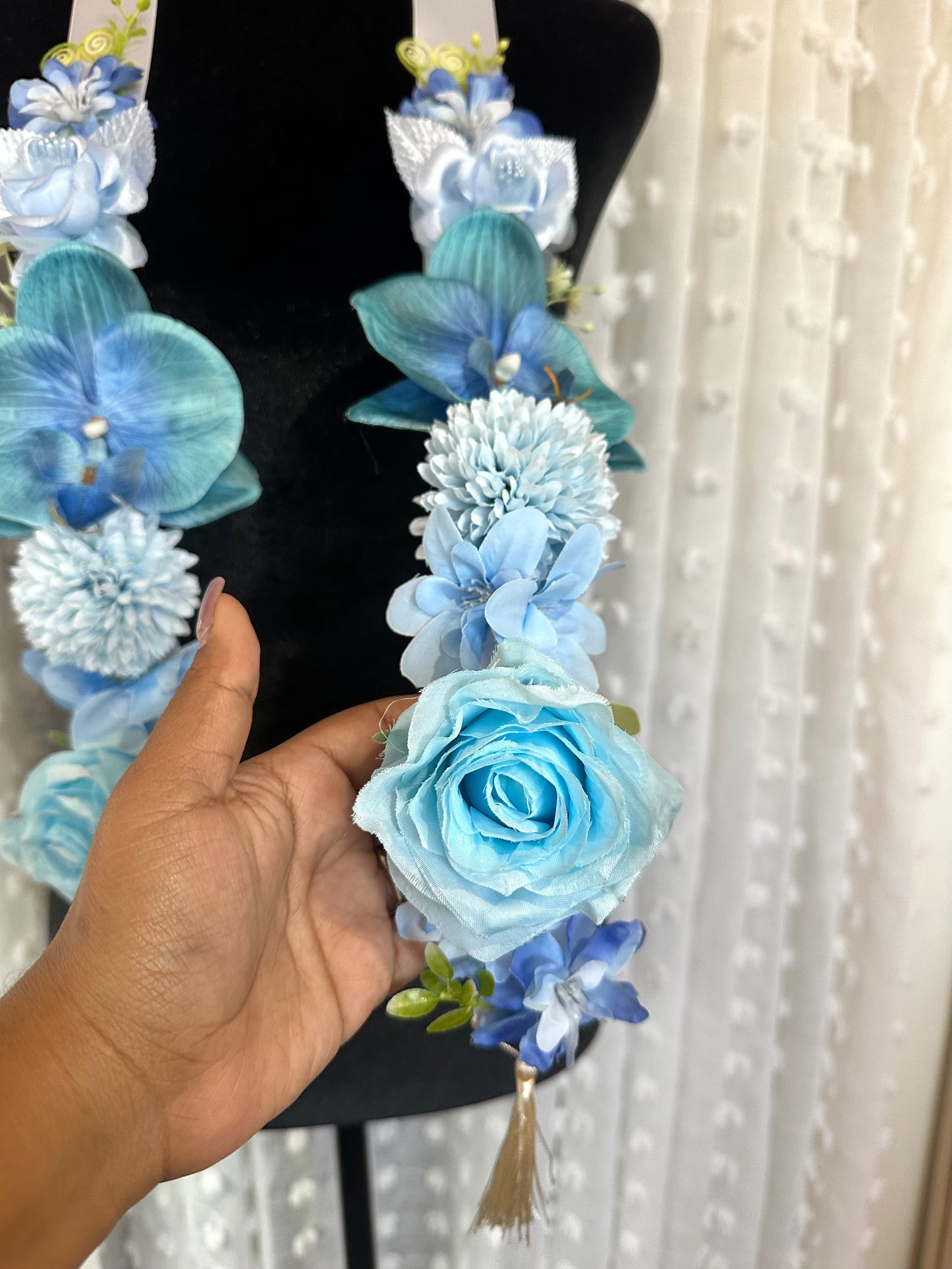 Blue Orchid Floral Sash Custom 2026 Floral Graduation Lei