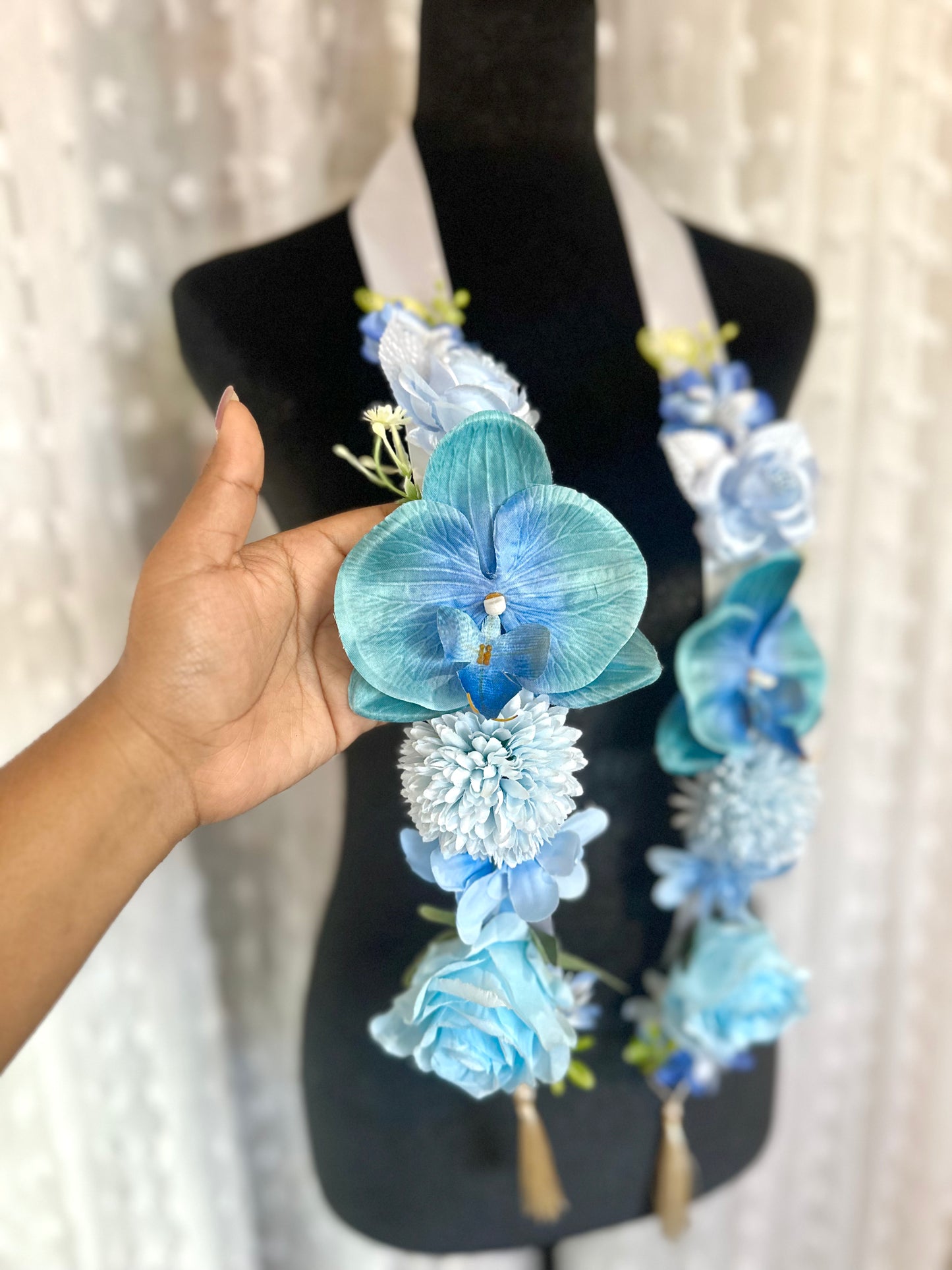 Blue Orchid Floral Sash Custom 2026 Floral Graduation Lei